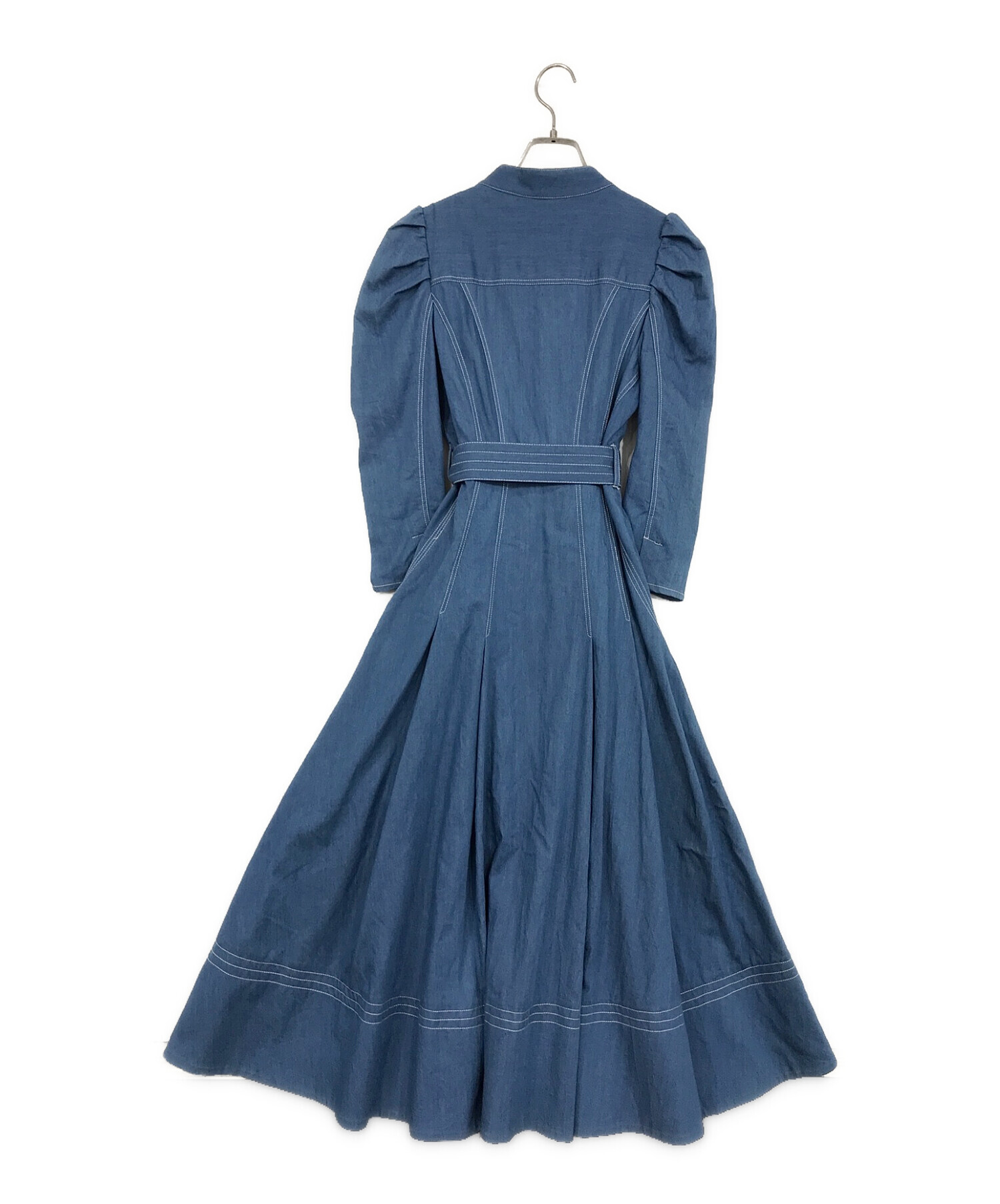HER LIP TO (ハーリップトゥ) Denim-Trimmed Volume Sleeve Dress ブルー サイズ:SIZE S