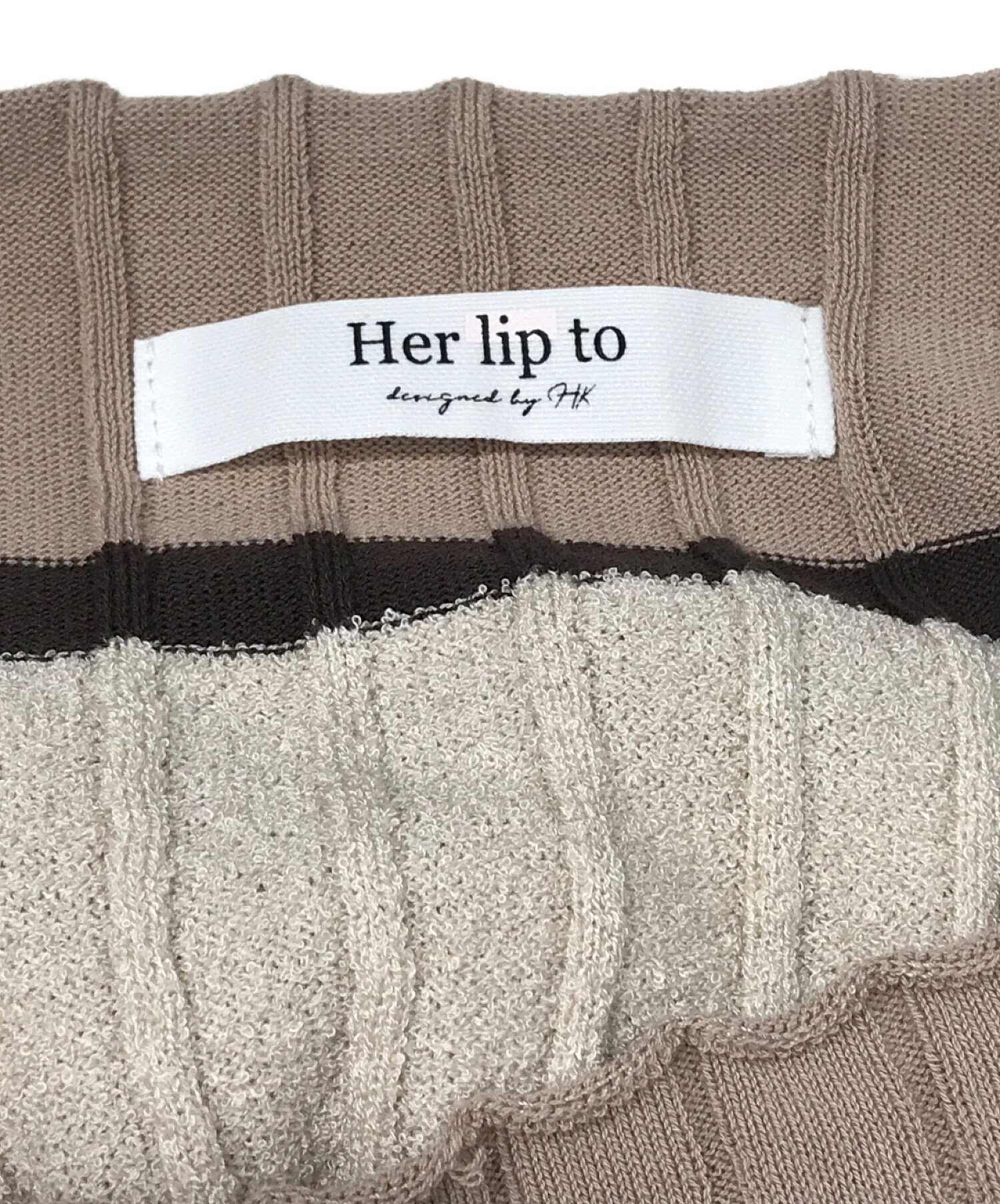 HER LIP TO (ハーリップトゥ) Cotton Striped Ribbed Knit Dress ベージュ サイズ:SIZE　S