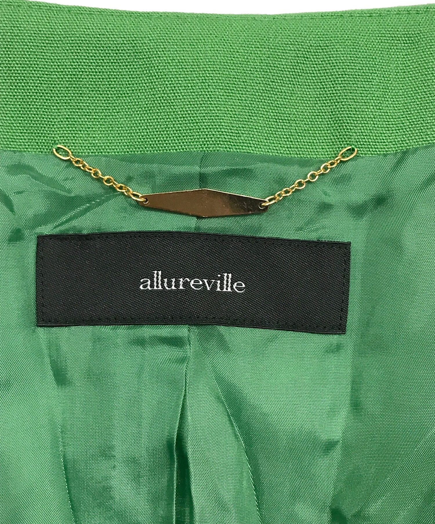 allureville (アルアバイル) ノーカラーベルテッドジャケット グリーン サイズ:SIZE　2