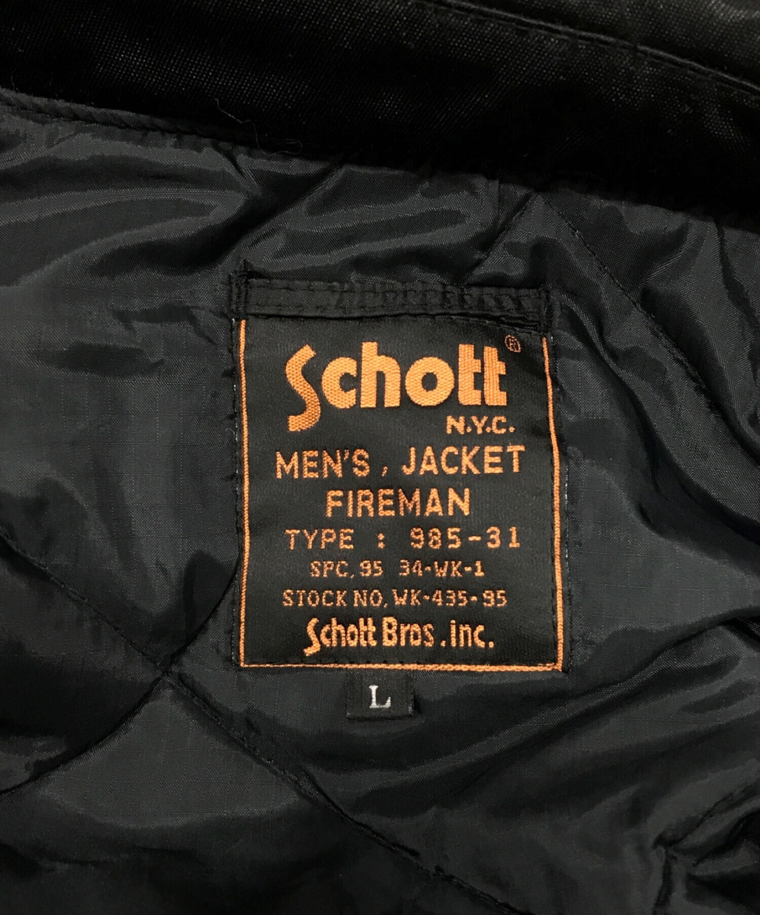 Schott (ショット) ファイヤーマンジャケット ブラック サイズ:SIZE　L