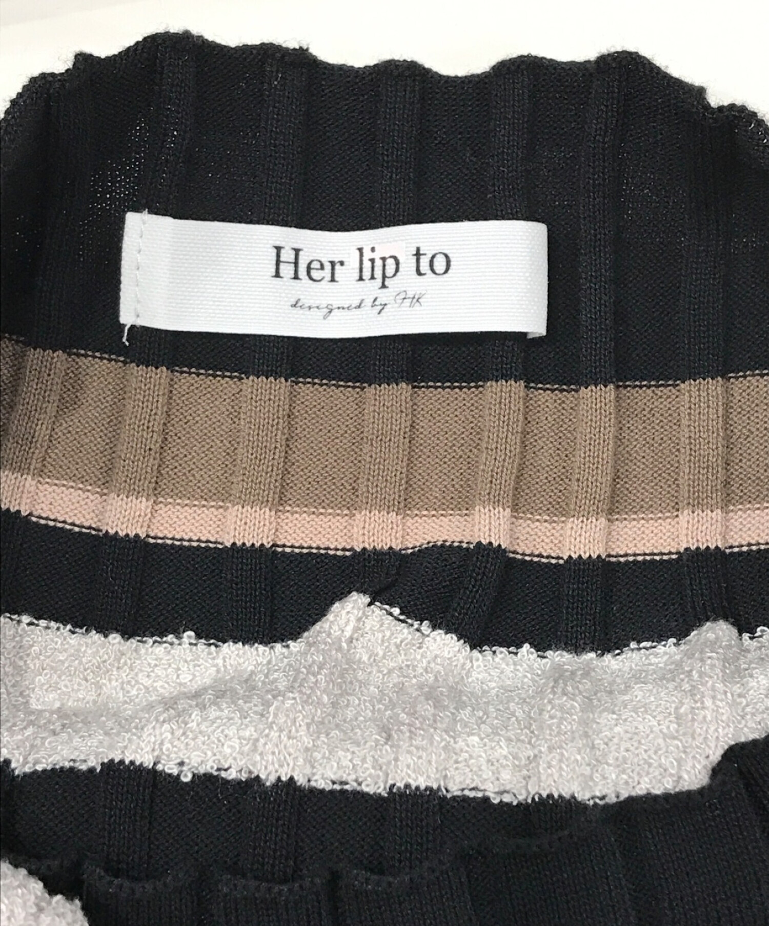 HER LIP TO (ハーリップトゥ) Cotton Striped Ribbed Knit Dress/ニットワンピース ブラック  サイズ:SIZE　S