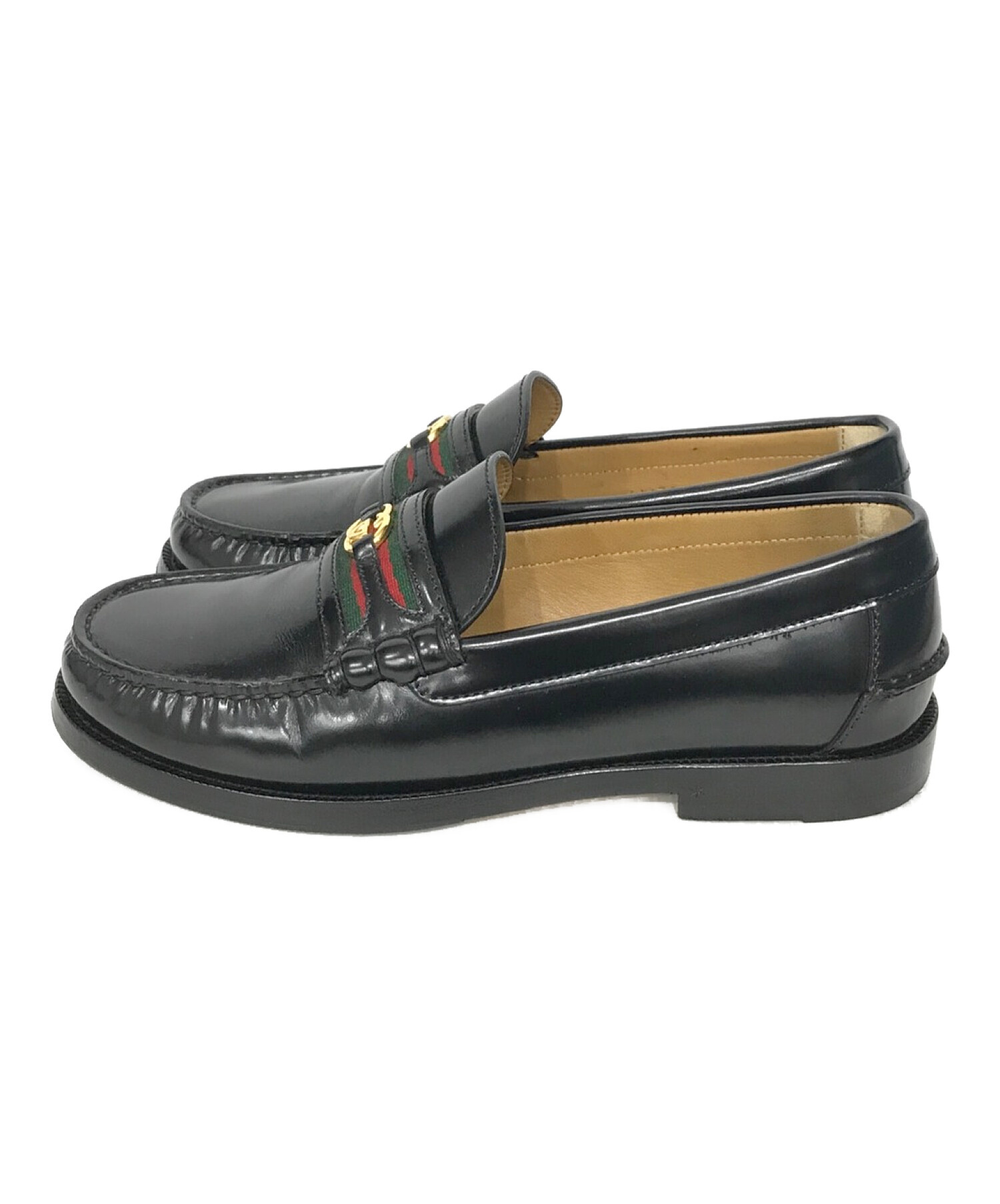 GUCCI (グッチ) インターロッキングG付き メンズ ローファー ブラック サイズ:SIZE 5 1/2