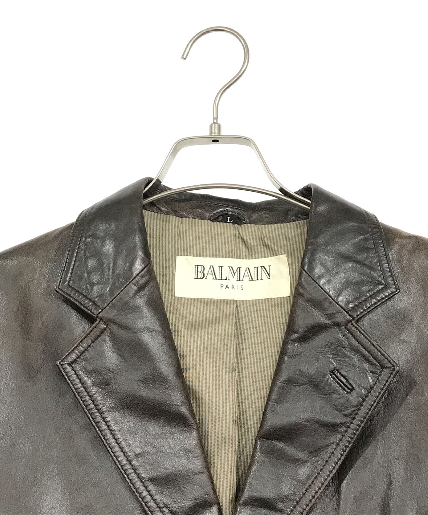 中古・古着通販】BALMAIN (バルマン) 3Bレザージャケット ブラウン 