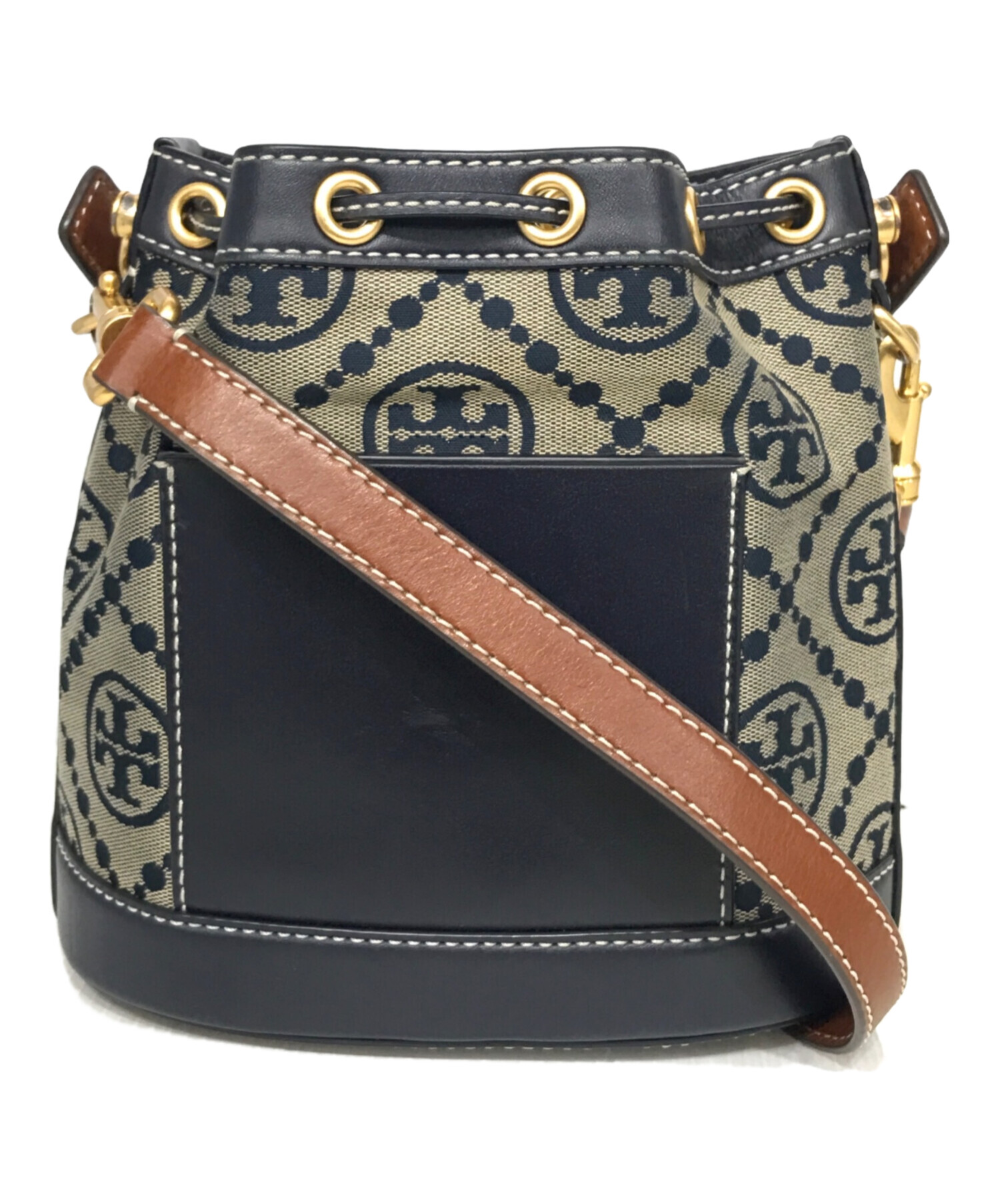 TORY BURCH (トリーバーチ) Tモノグラム ジャカード バケットバッグ ネイビー