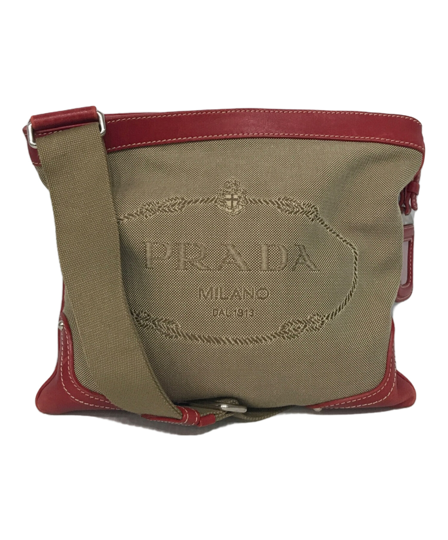 中古・古着通販】PRADA (プラダ) ロゴジャガードショルダーバッグ ブラウン×レッド｜ブランド・古着通販 トレファク公式【TREFAC  FASHION】スマホサイト