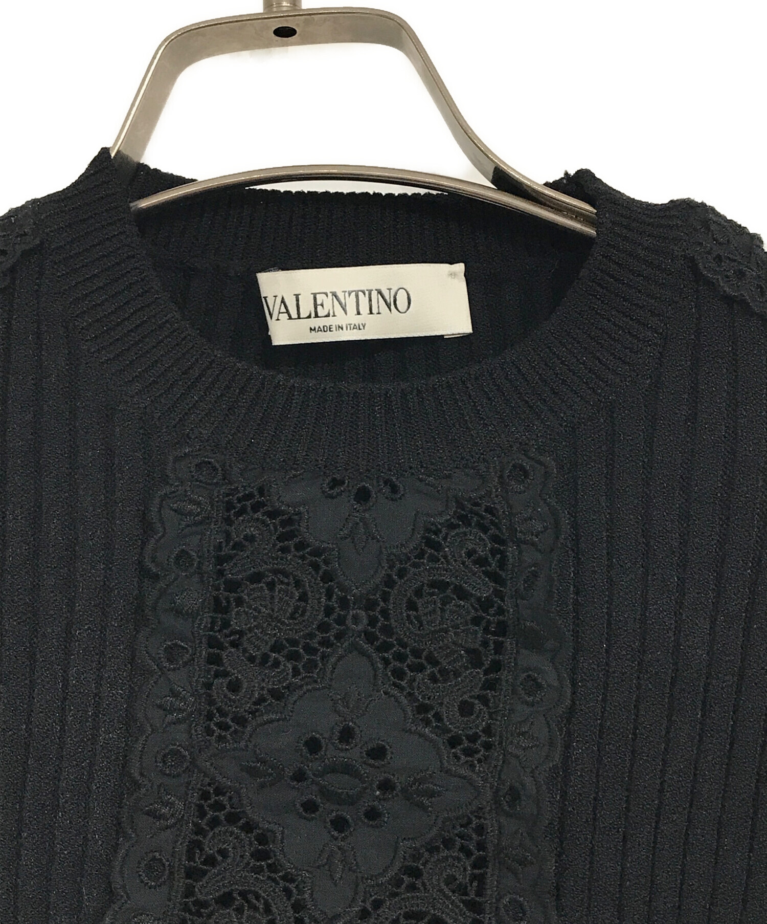 VALENTINO (ヴァレンティノ) レース切替半袖ニット ブラック サイズ:S