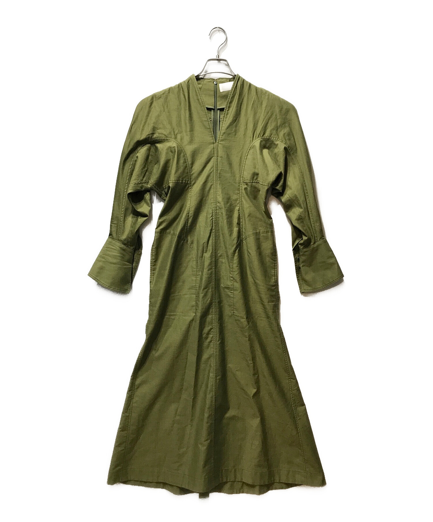 Mame Kurogouchi (マメクロゴウチ) Military Cotton Deep Neck Dress ミリタリーコットン  ディープネックドレス グリーン サイズ:1