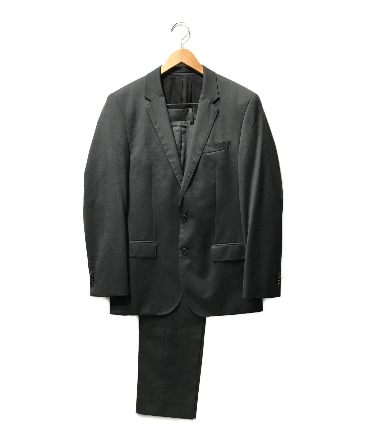 【美品】ヒューゴボス　グアベロ　スーツ　カシミア　セットアップ　ブラック　無地股上-29cm
