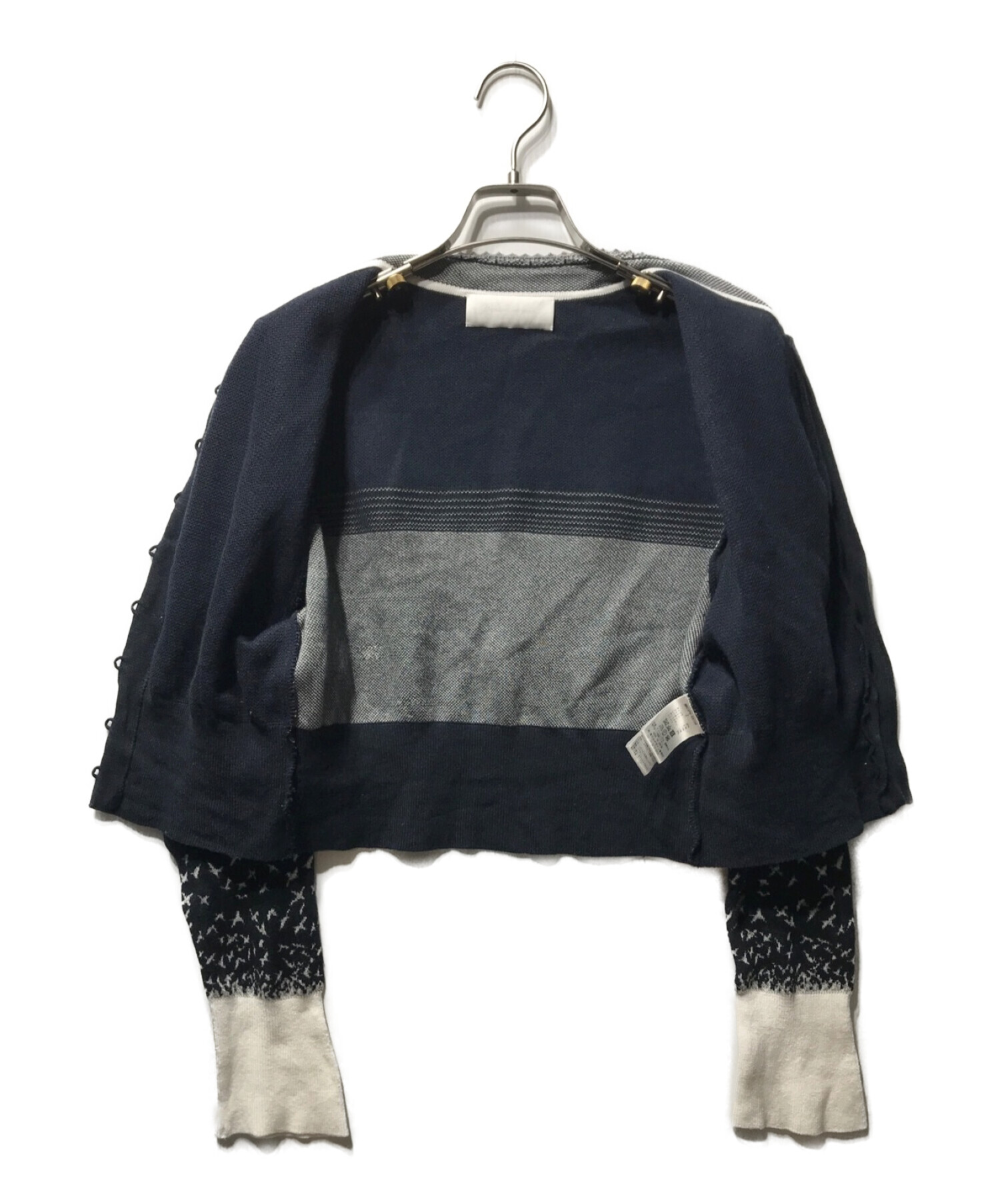 mame kurogouchi (マメクロゴウチ) Crane Pattern Jacquard Knitted Cardigan クレーン パターン  ジャガード ニットカーディガン ネイビー サイズ:2