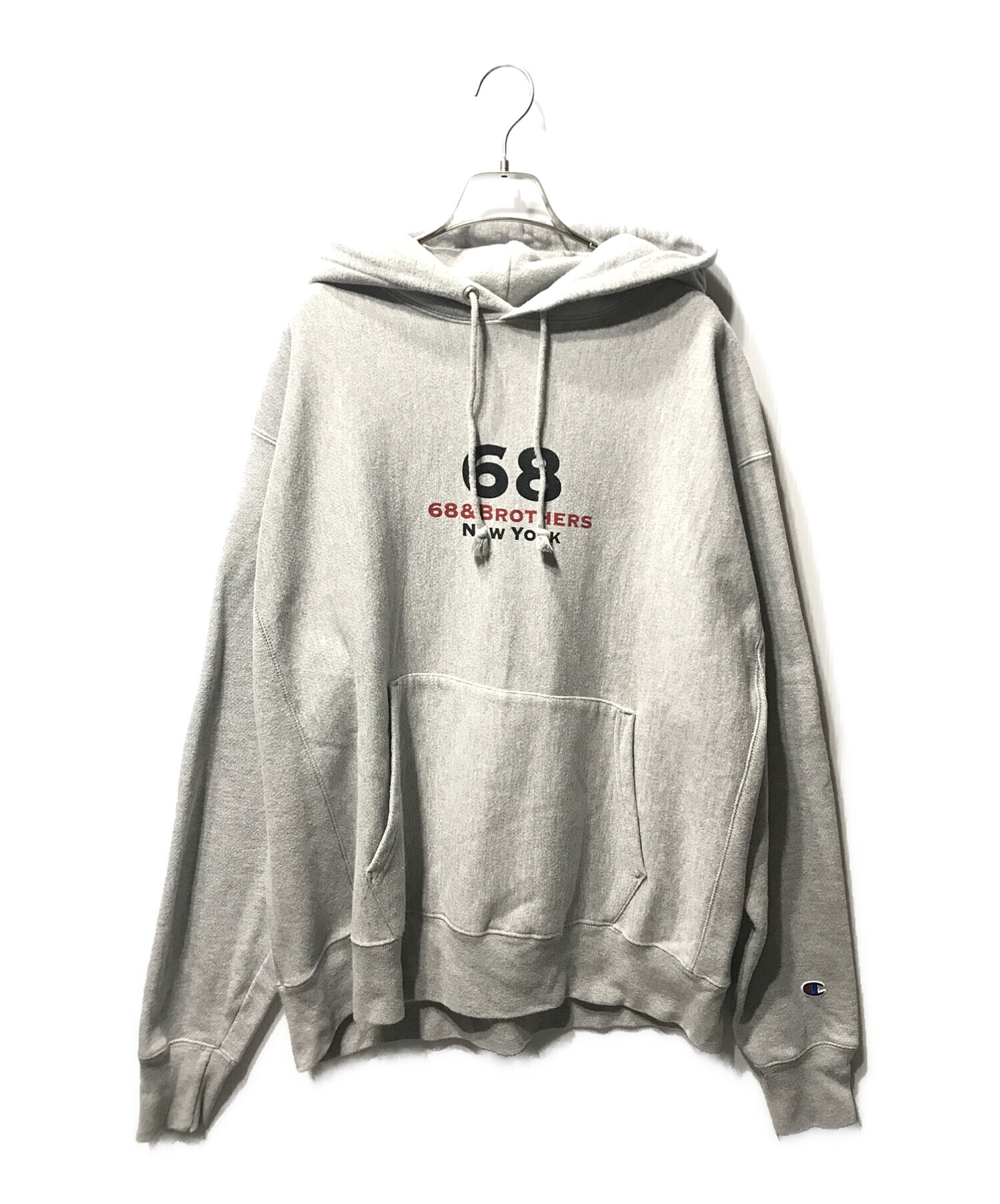 Champion REVERSE WEAVE 68&BROTHERS (68&ブラザーズ) Souvenir Hoodie 1st Logo  プルオーバーパーカー 前面プリント コットン グレー グレー サイズ:XL