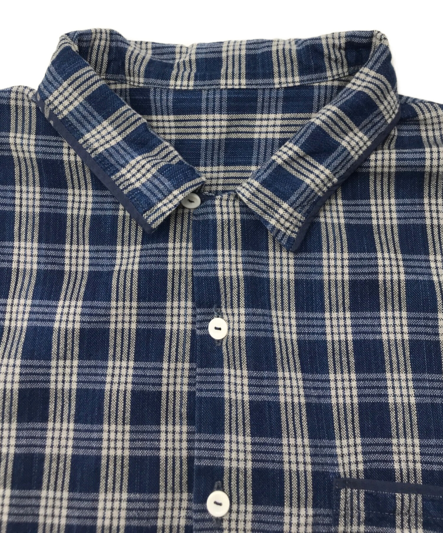 Porter Classic (ポータークラシック) Palaka Short Sleeve Shirt パラカ ショート スリーブ シャツ  ホワイト×ブルー サイズ:M