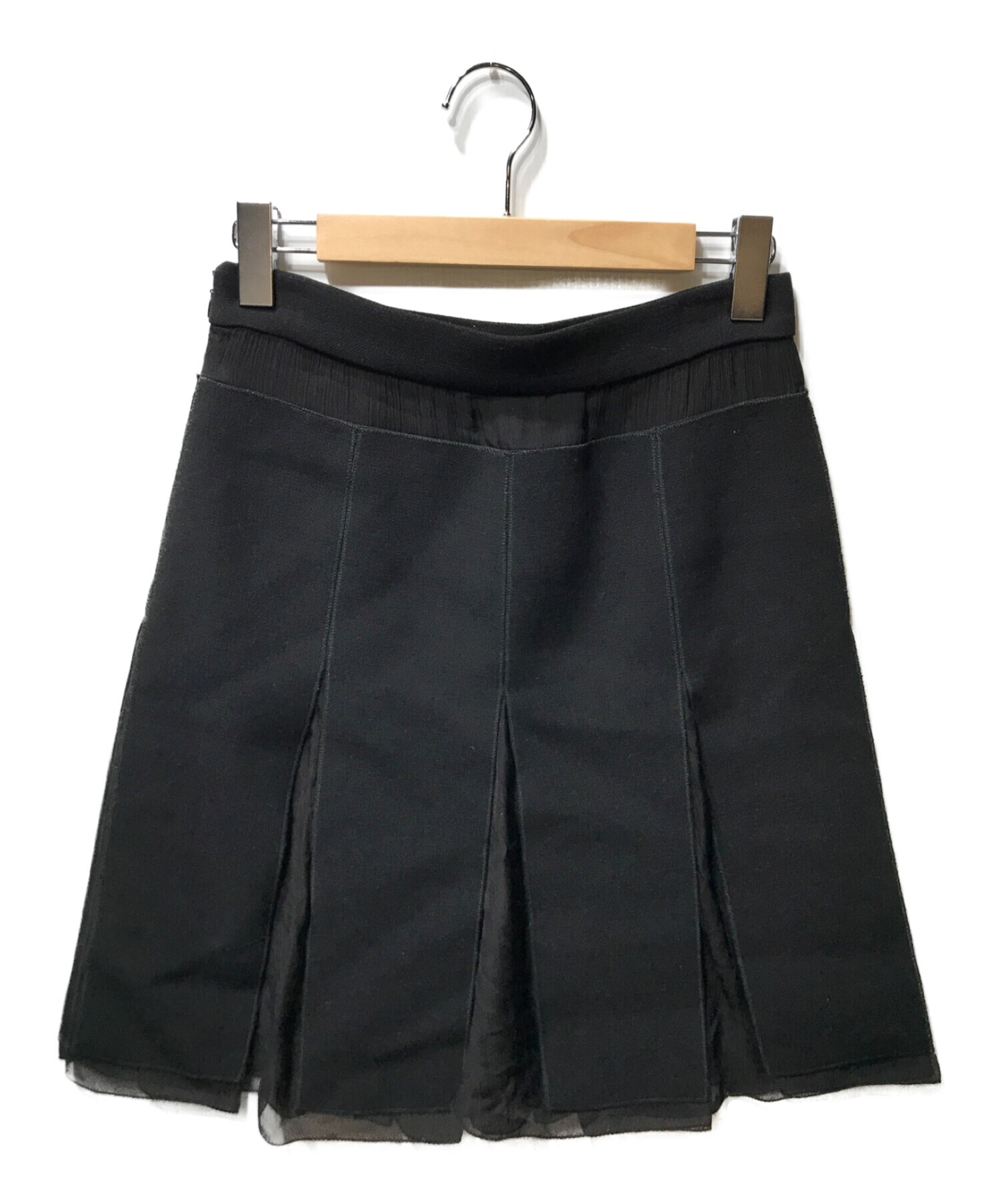 PRADA (プラダ) プリーツスカート ひざ丈スカート シルクスカート ブラック サイズ:40