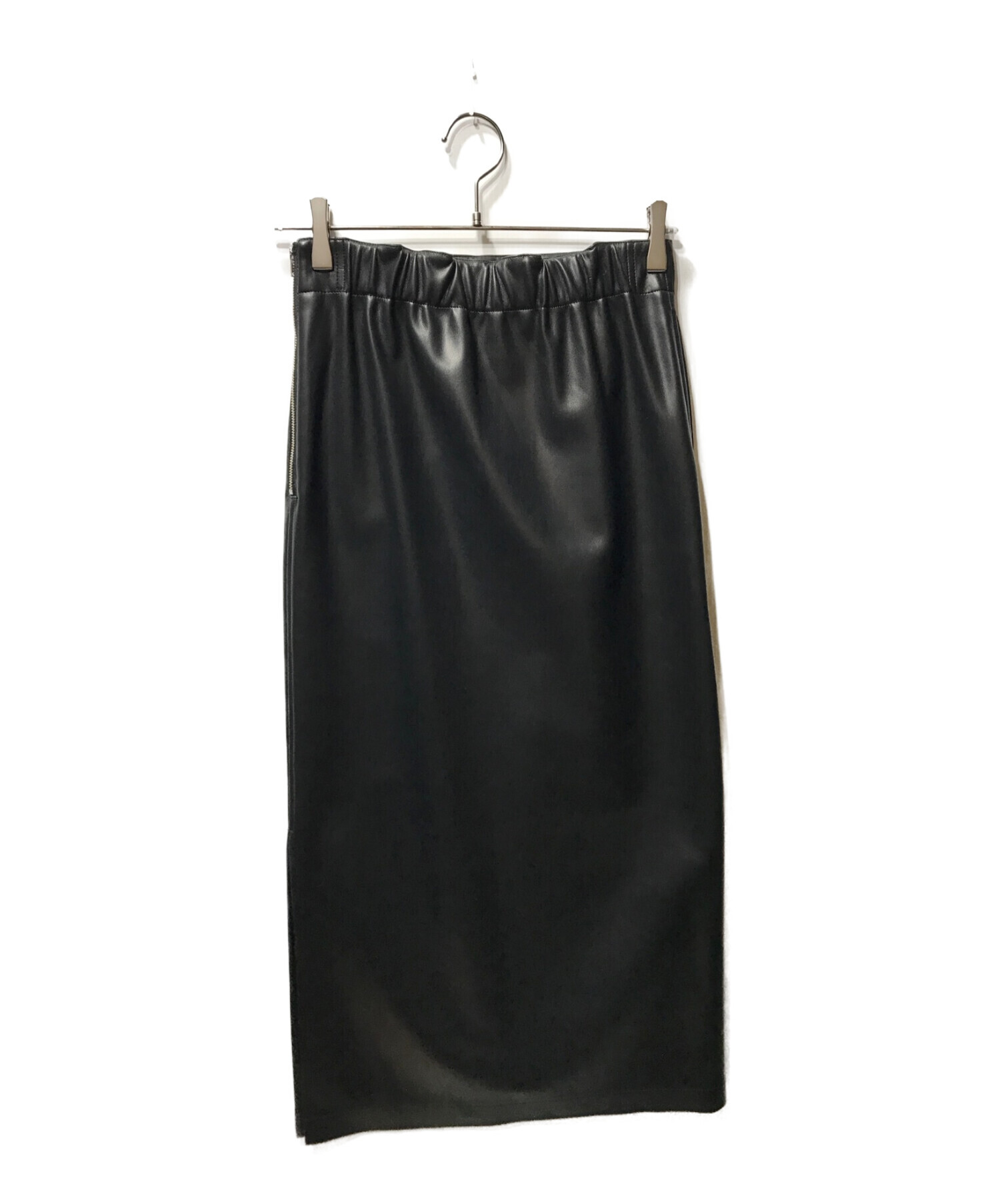 MACPHEE (マカフィー) フェイクレザー Iラインロングスカート ブラック サイズ:34
