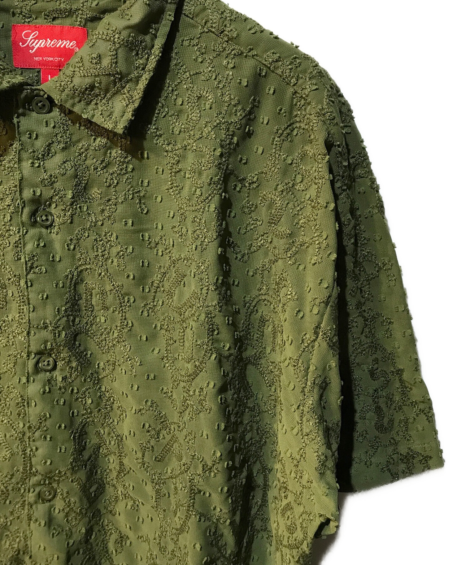 SUPREME (シュプリーム) Chainstitch Chiffon S/S Shirt グリーン サイズ:L