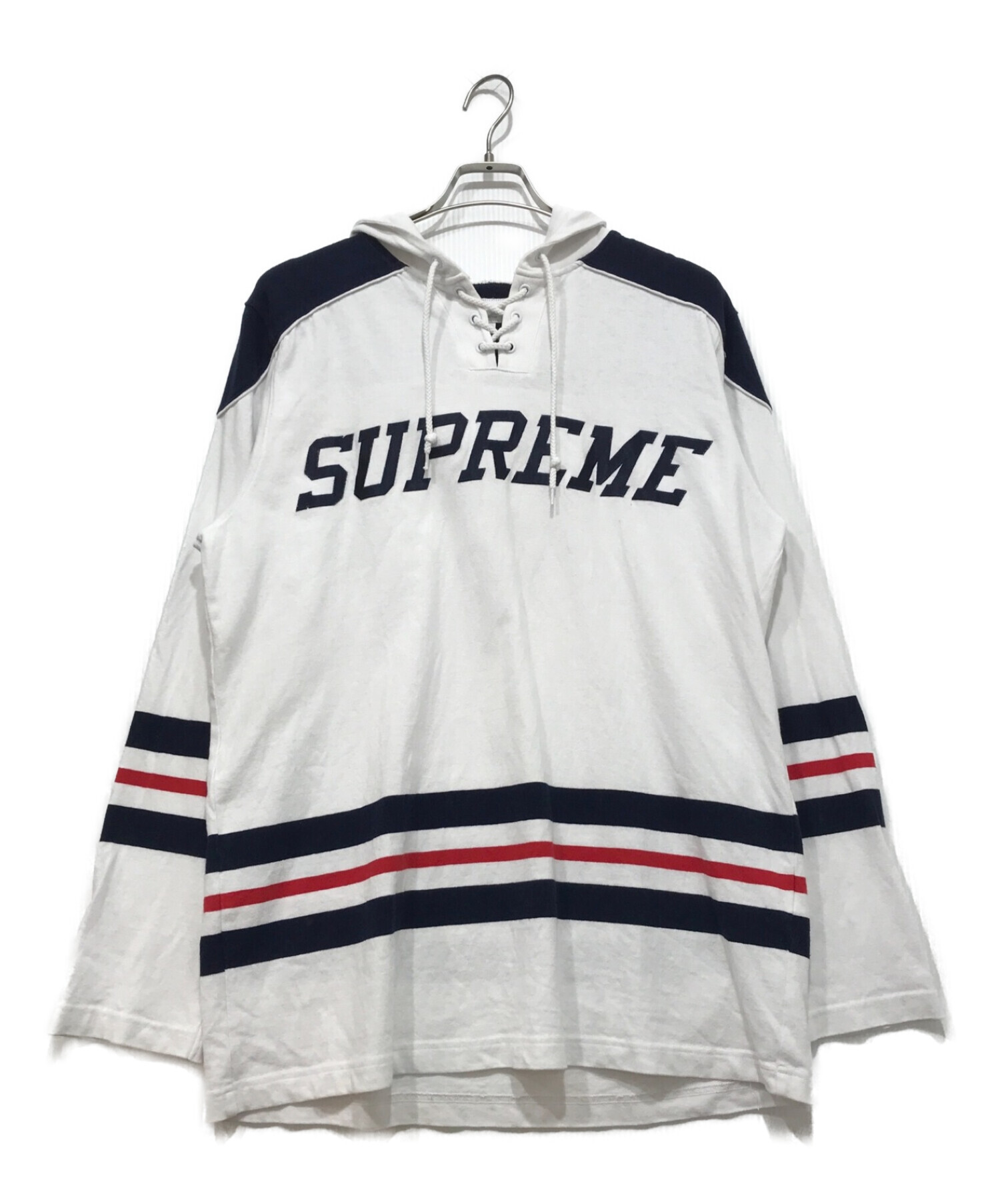 SUPREME (シュプリーム) Hooded Hockey Top ネイビー×ホワイト サイズ:Ｌ