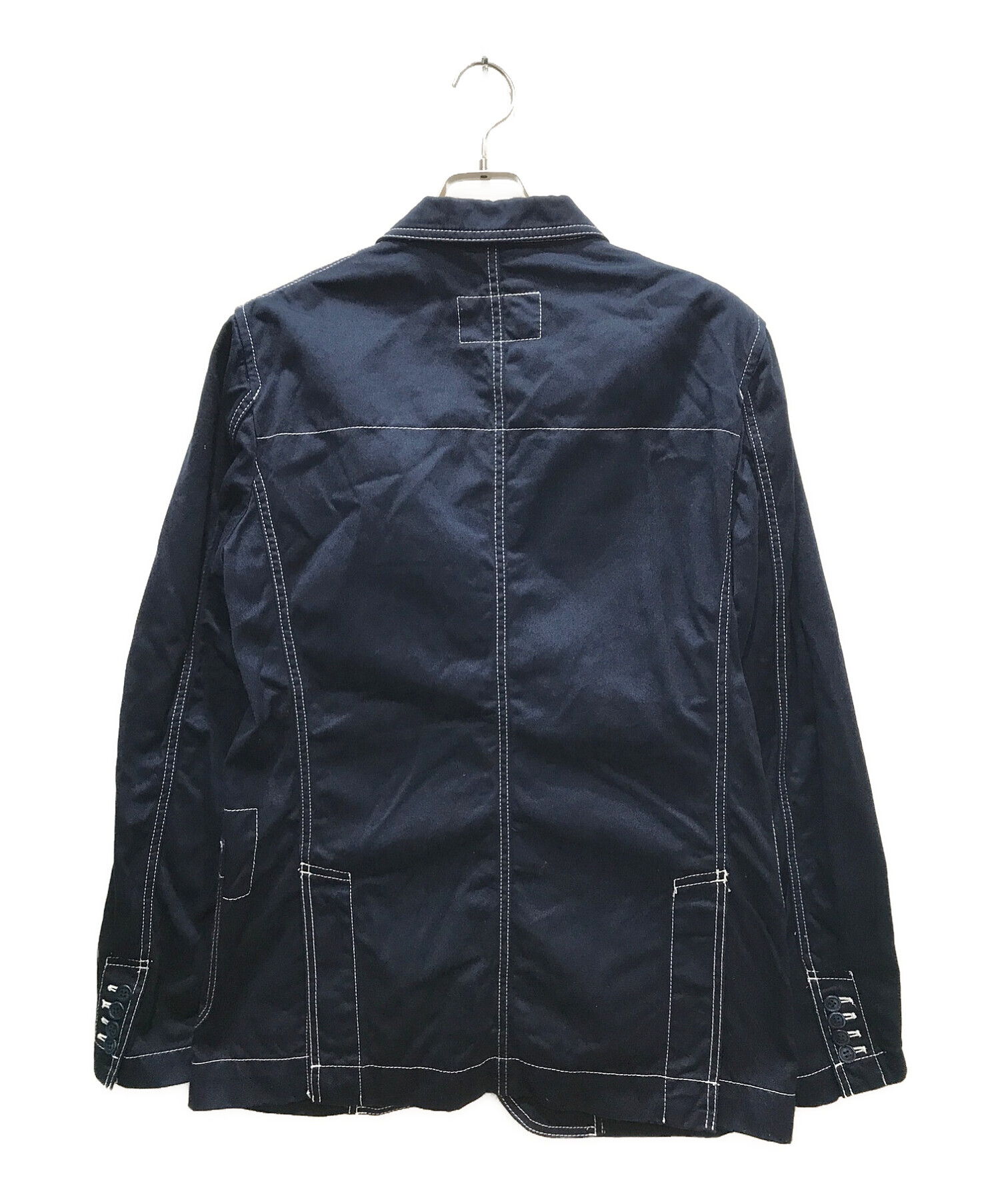 COMME des GARCONS HOMME DEUX (コムデギャルソン オム ドゥ) ポリ製品染めステッチテーラードジャケット ネイビー  サイズ:L