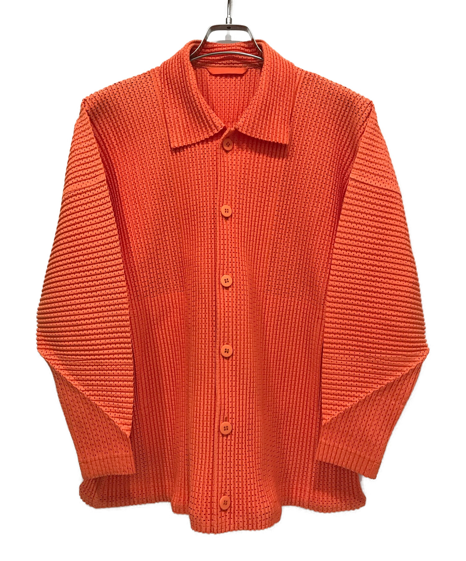 長袖シャツissey miyake men  80' プリーツシャツ 隠しボタン薄オレンジ