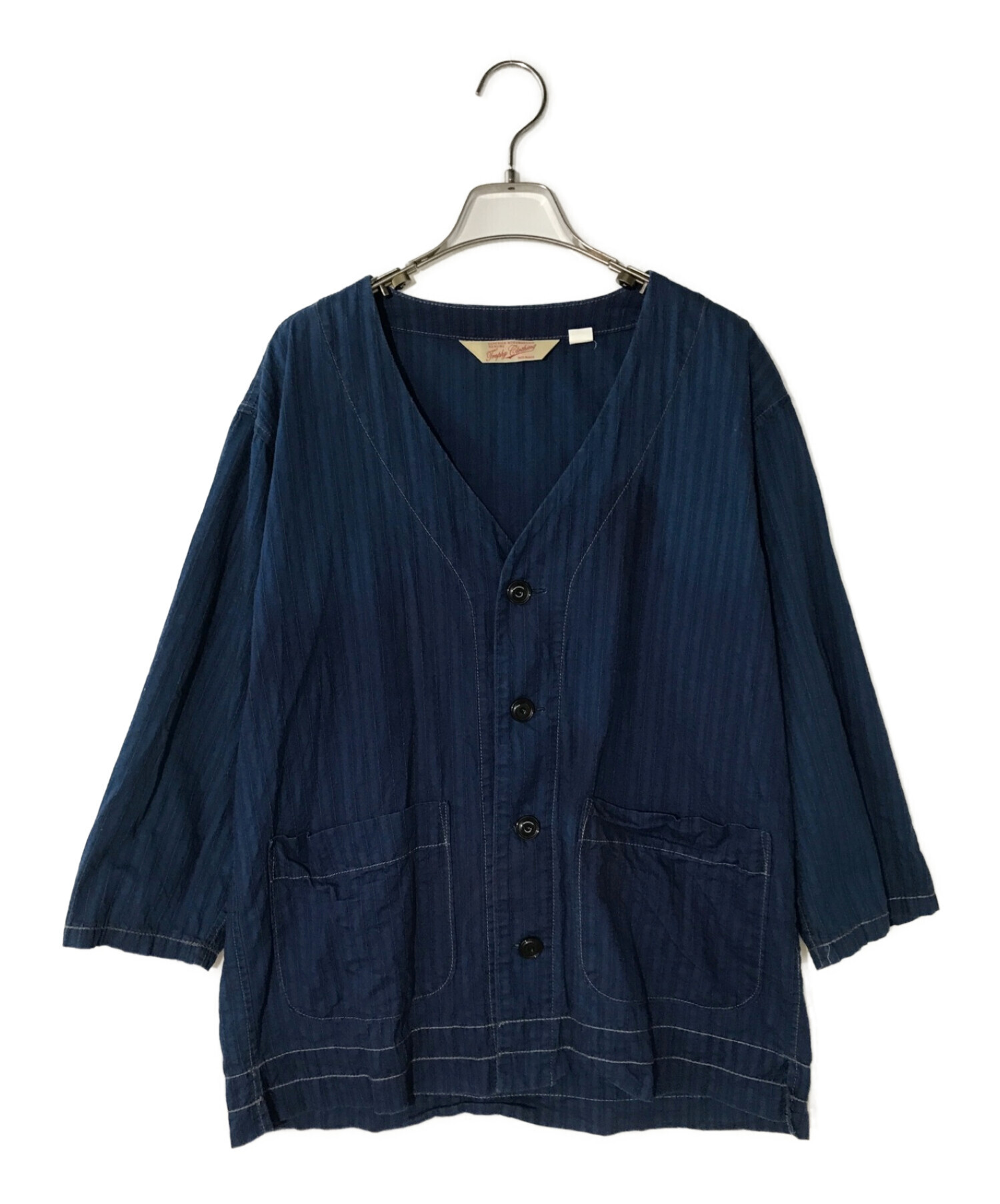 TROPHY CLOTHING (トロフィークロージング) ムラ染めノーカラーシャツ インディゴ サイズ:L