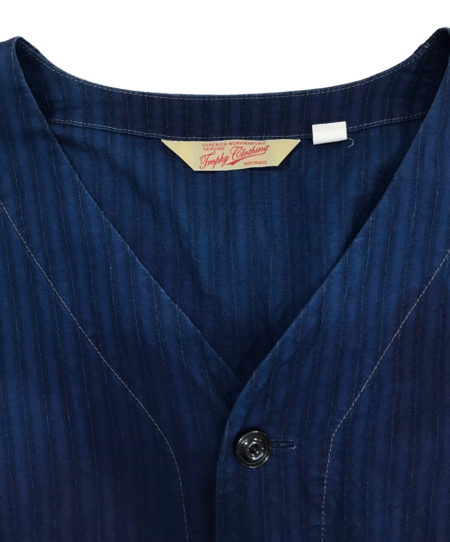 TROPHY CLOTHING (トロフィークロージング) ムラ染めノーカラーシャツ インディゴ サイズ:L