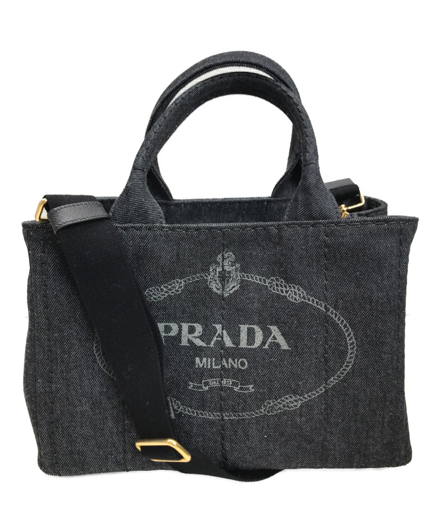 PRADA (プラダ) デニム カナパ 2WAYトートバッグ ネイビー サイズ:-