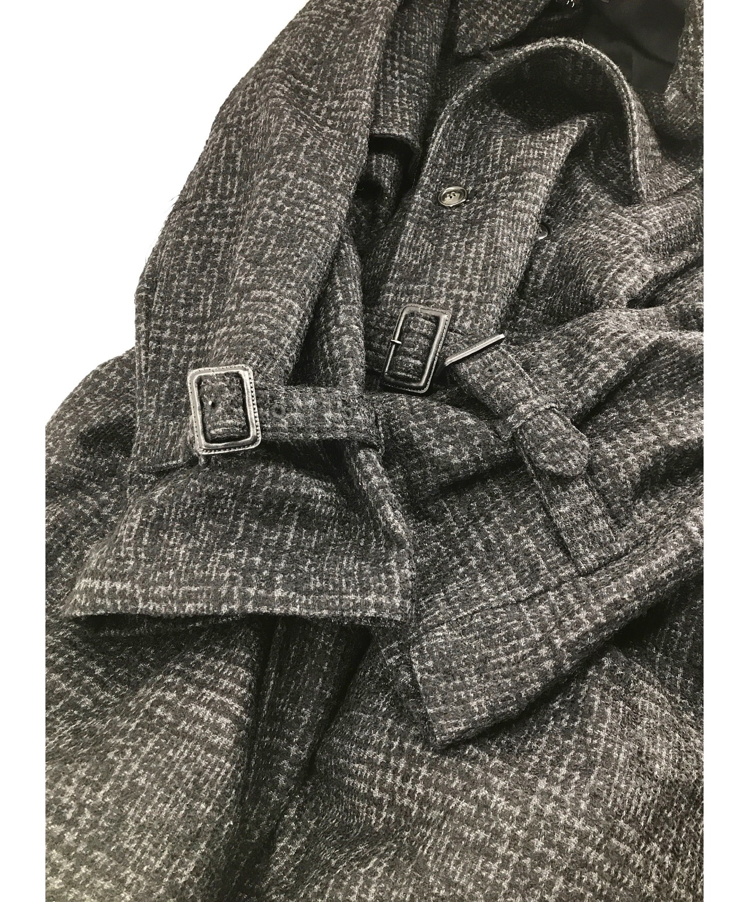 bukht (ブフト) ツイードトレンチコート ブラック サイズ:3（Ｌ） 19AW THE TRENCH - WOOL RING YARN TWEED