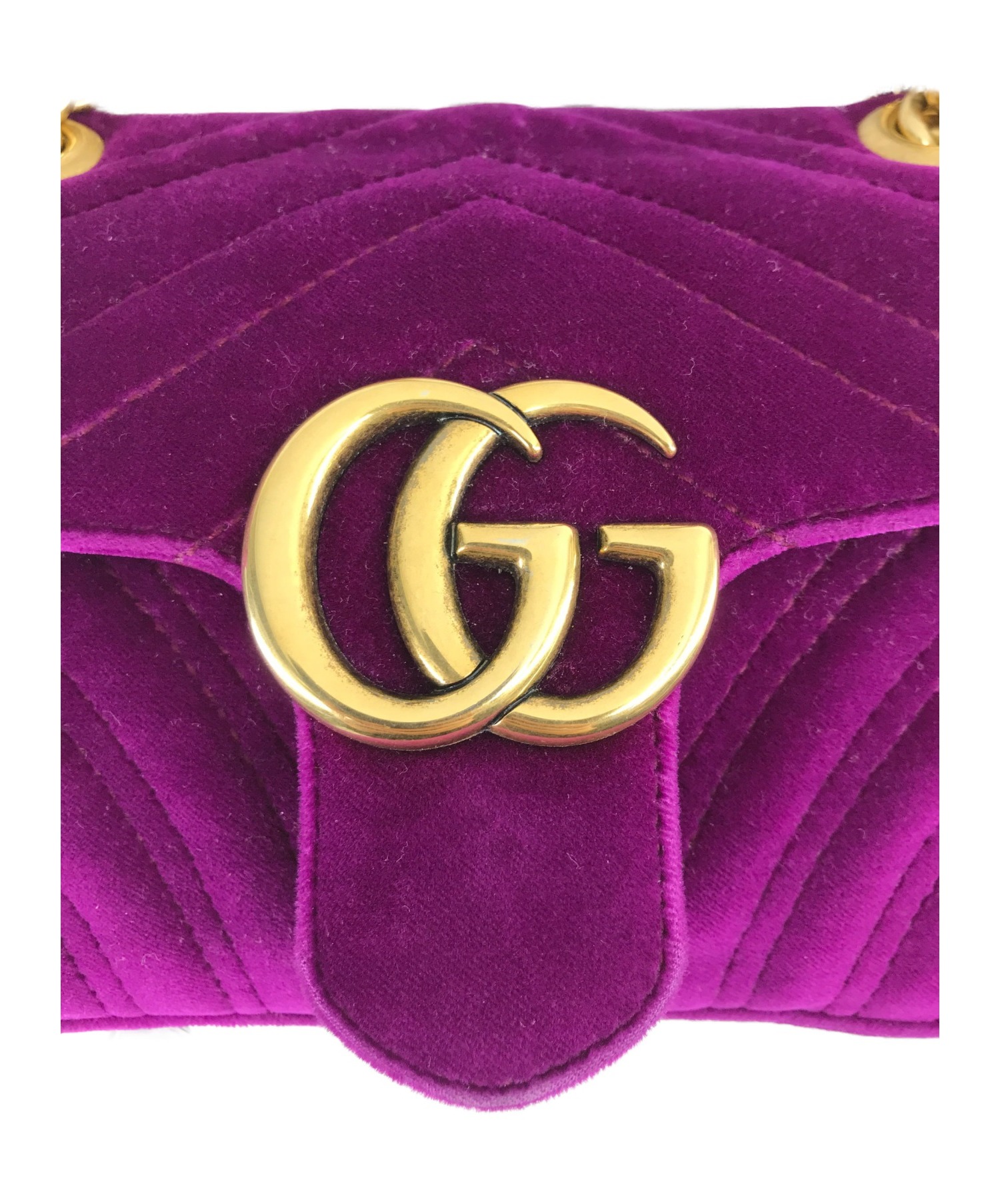 GUCCI (グッチ) GGマーモントベロアチェーンショルダーバッグ パープル GG 467891