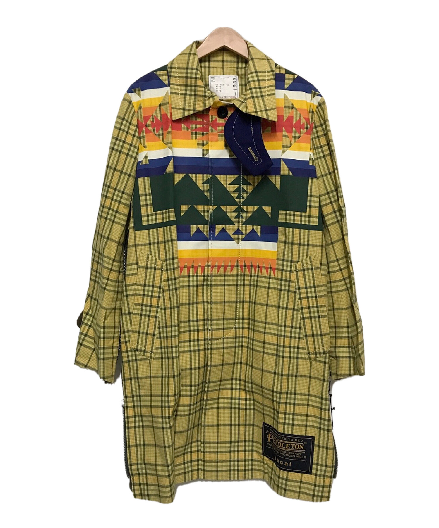 sacai×PENDLETON (サカイ×ペンドルトン) コラボネイティブ柄チェックコート ベージュ サイズ:1