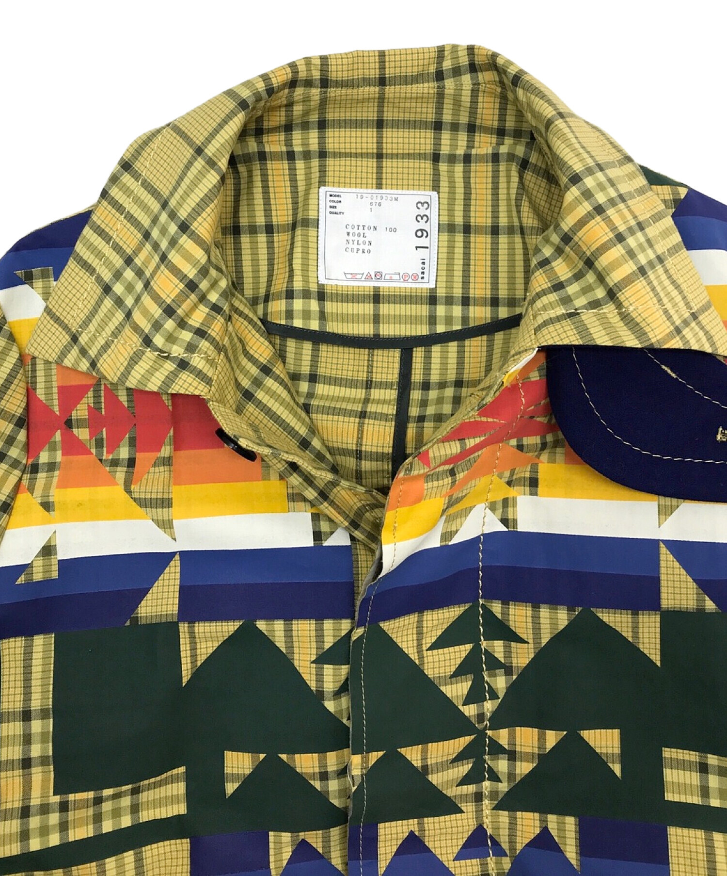 sacai×PENDLETON (サカイ×ペンドルトン) コラボネイティブ柄チェックコート ベージュ サイズ:1