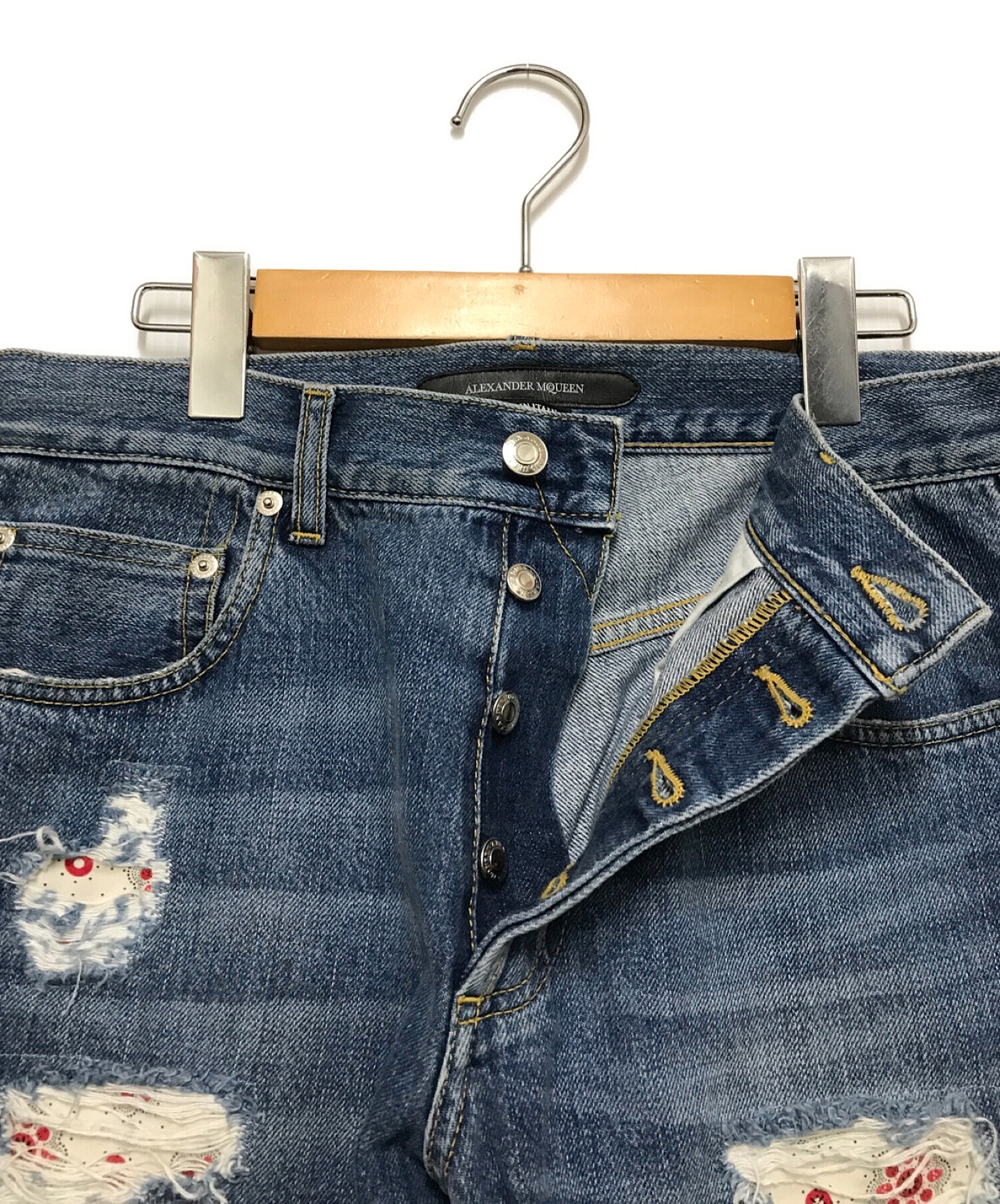 ALEXANDER McQUEEN (アレキサンダーマックイーン) ダメージリペア加工デニムパンツ インディゴ サイズ:44