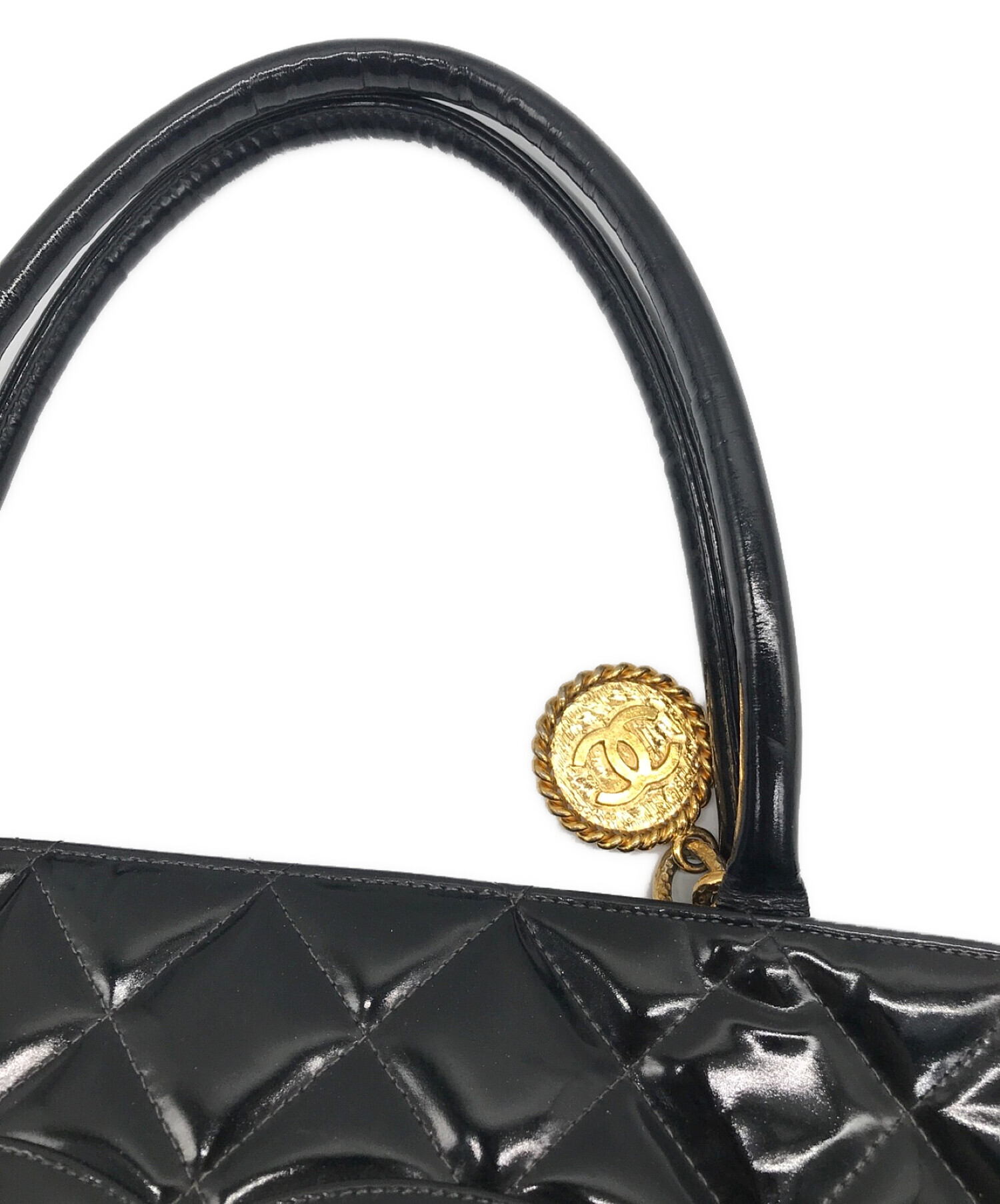 CHANEL (シャネル) エナメル復刻トートバッグ ブラック