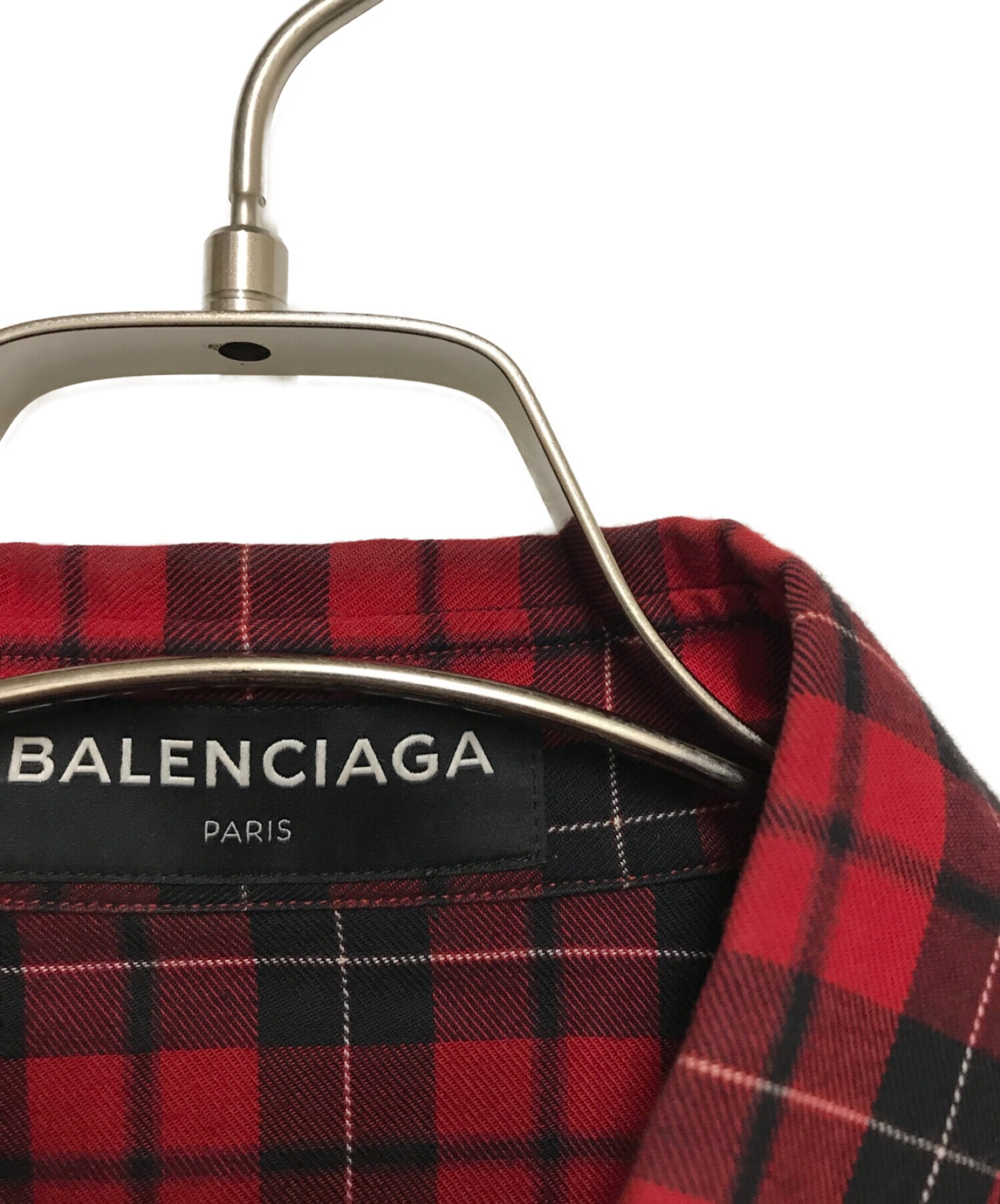 BALENCIAGA (バレンシアガ) バックプリントチェックシャツ レッド サイズ:39