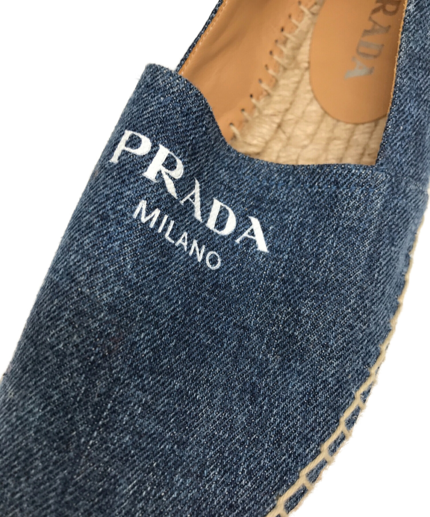 PRADA (プラダ) 厚底エスパドリーユサンダル インディゴ×ベージユ サイズ:37