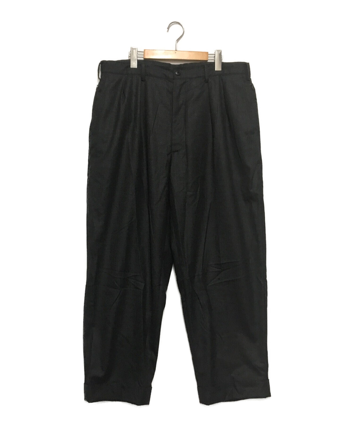 SSZ (エスエスズィー) RAPWOOL PANTS / ワイドタックチェックパンツ ブラック サイズ:XL