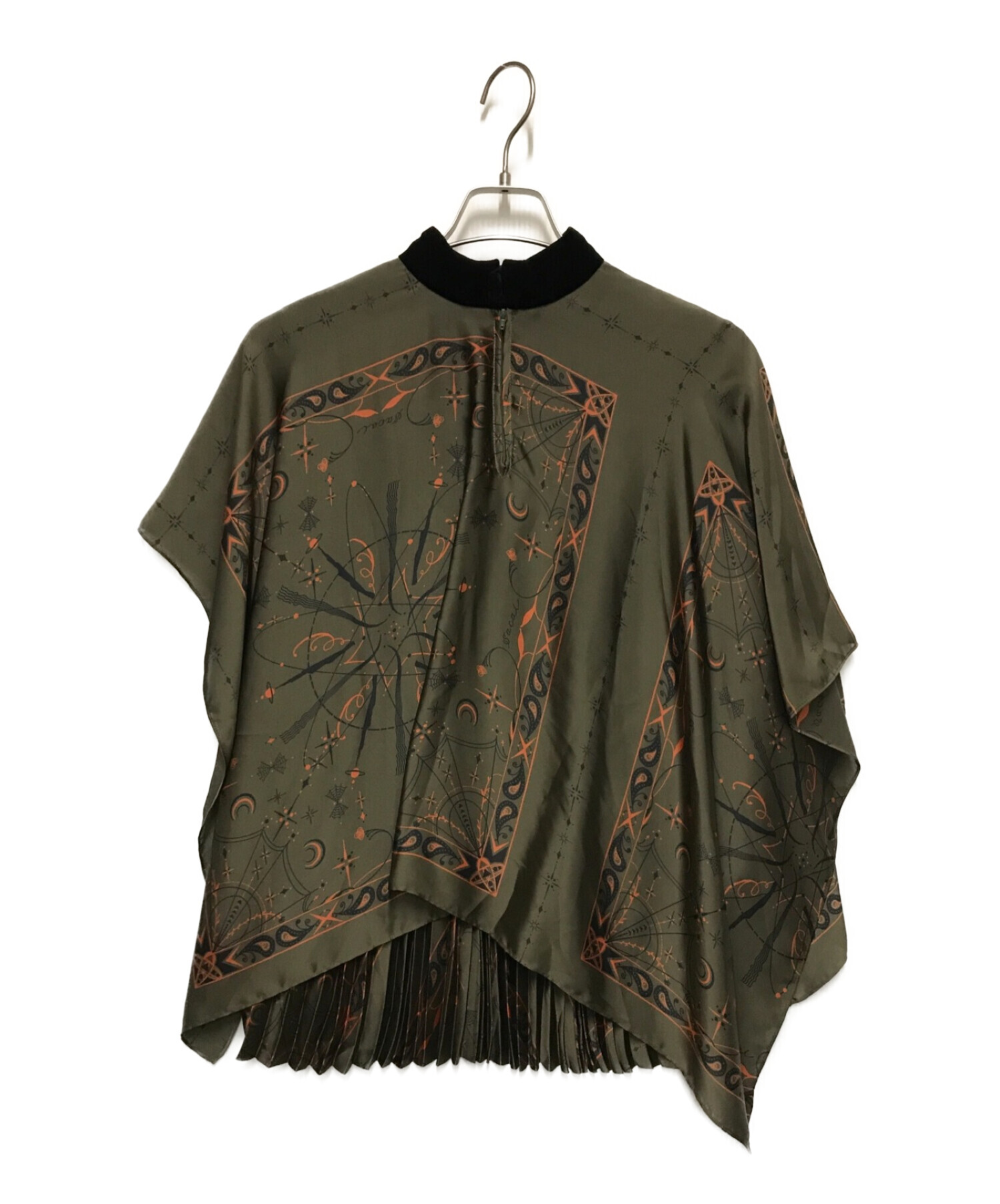 sacai×Dr Woo (サカイ×ドクターウー) Bandana Print Pleats Cape Top カーキ サイズ:1