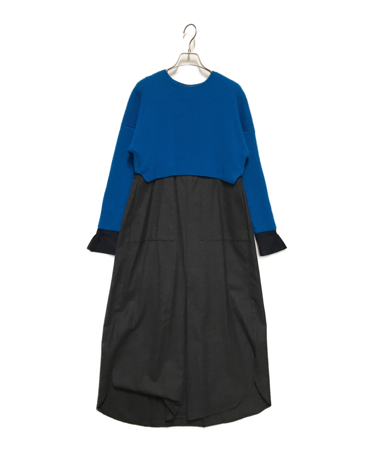 ENFOLD (エンフォルド) ファームウールコンビネーションドレス ブルー サイズ:36