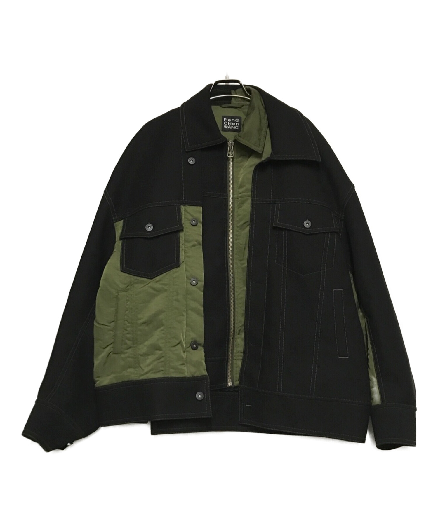 FenG CHen WANG (フェンチェンワン) ドッキングジャケット オリーブ×ブラック サイズ:L