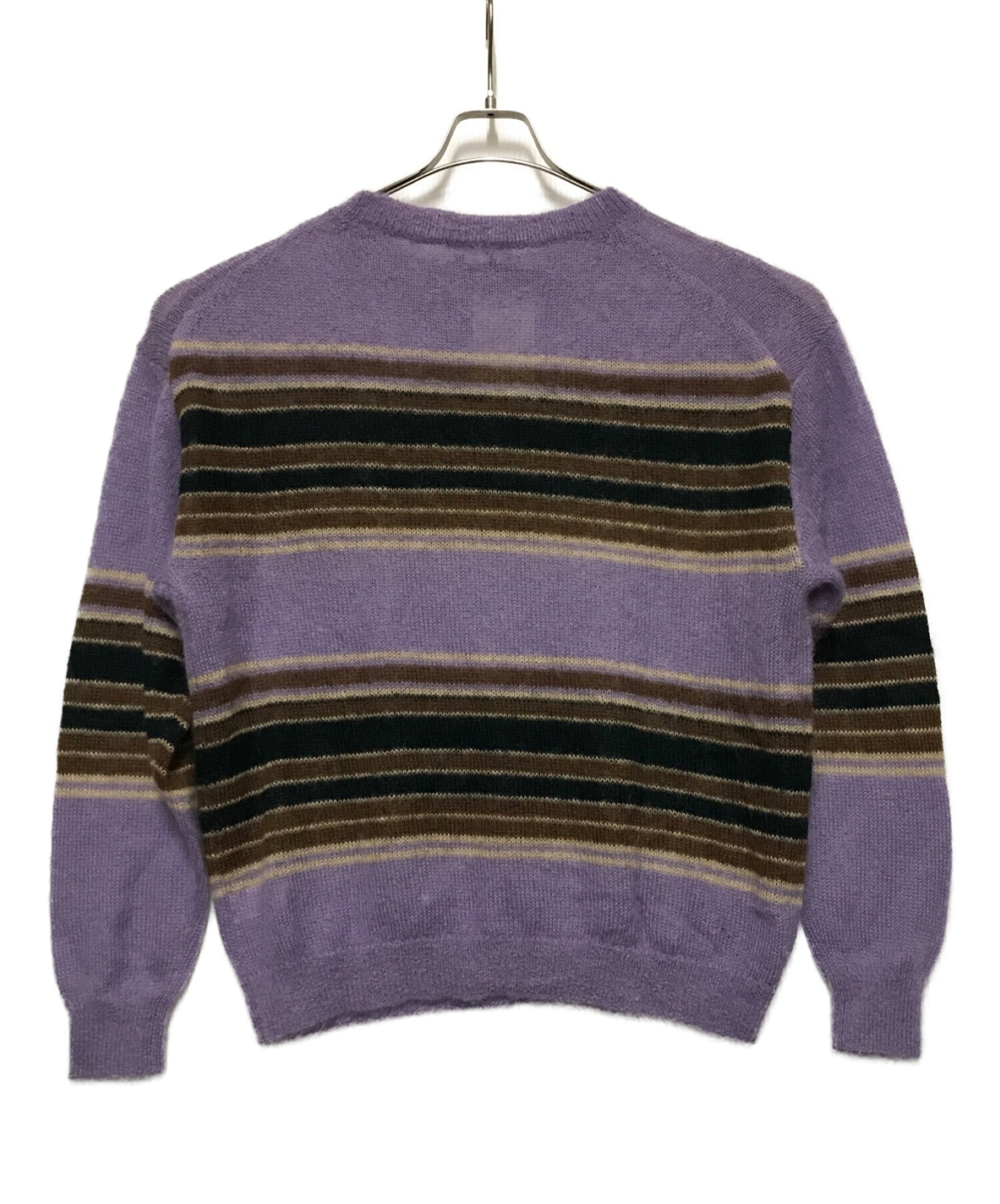 H BEAUTY&YOUTH (エイチ ビューティアンドユース) MOHAIR FLIX BORDER CREW KNIT パープル サイズ:Ⅿ