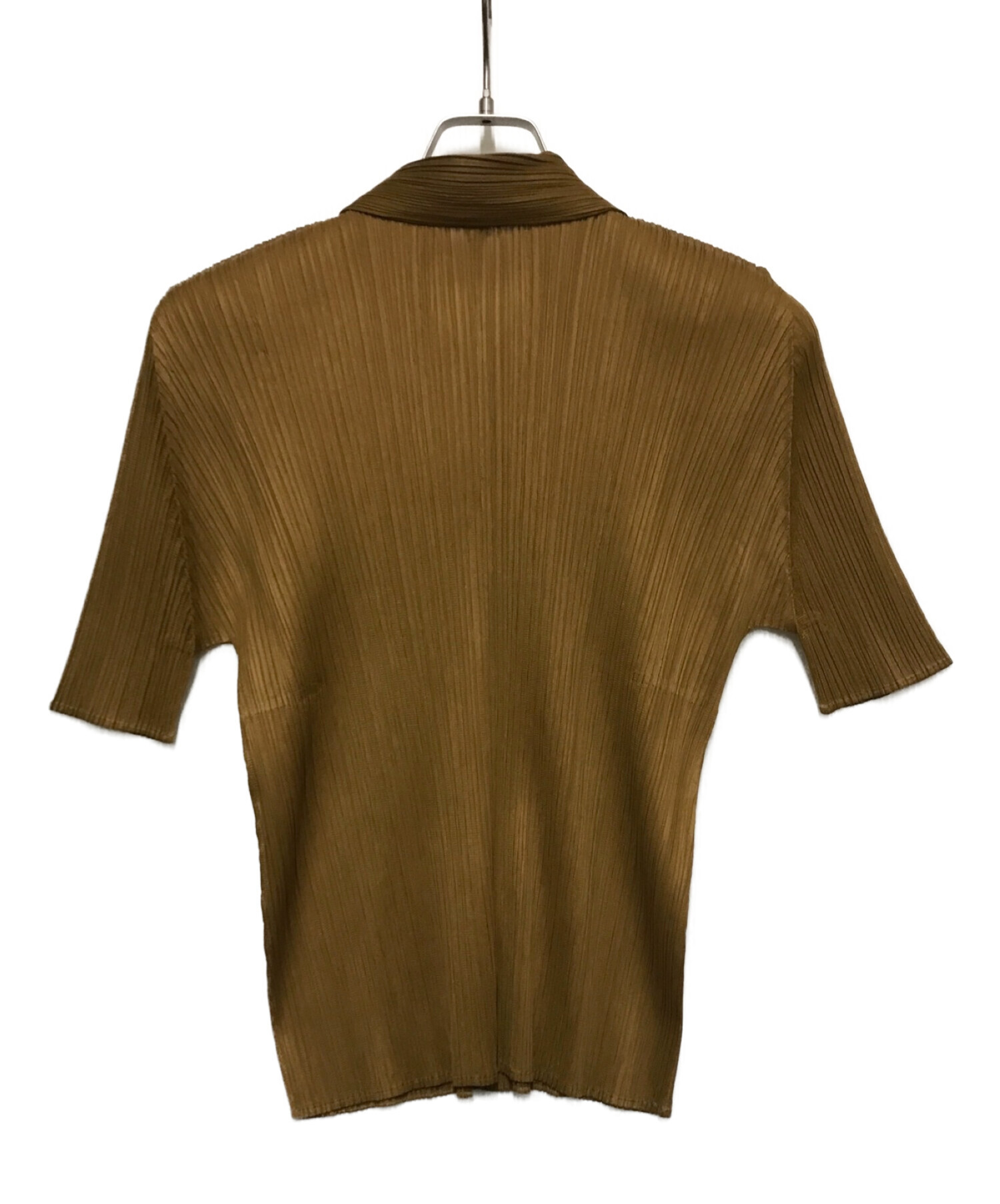 PLEATS PLEASE (プリーツプリーズ) レギュラーカラープリーツ半袖シャツ ブラウン サイズ:4