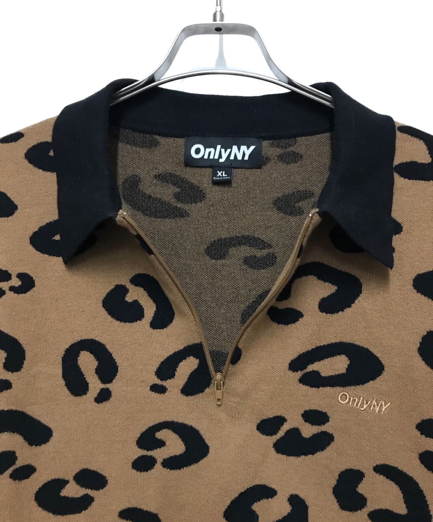 ONLY NY (オンリーニューヨーク) Leopard Knit Polo ブラウン サイズ:XL