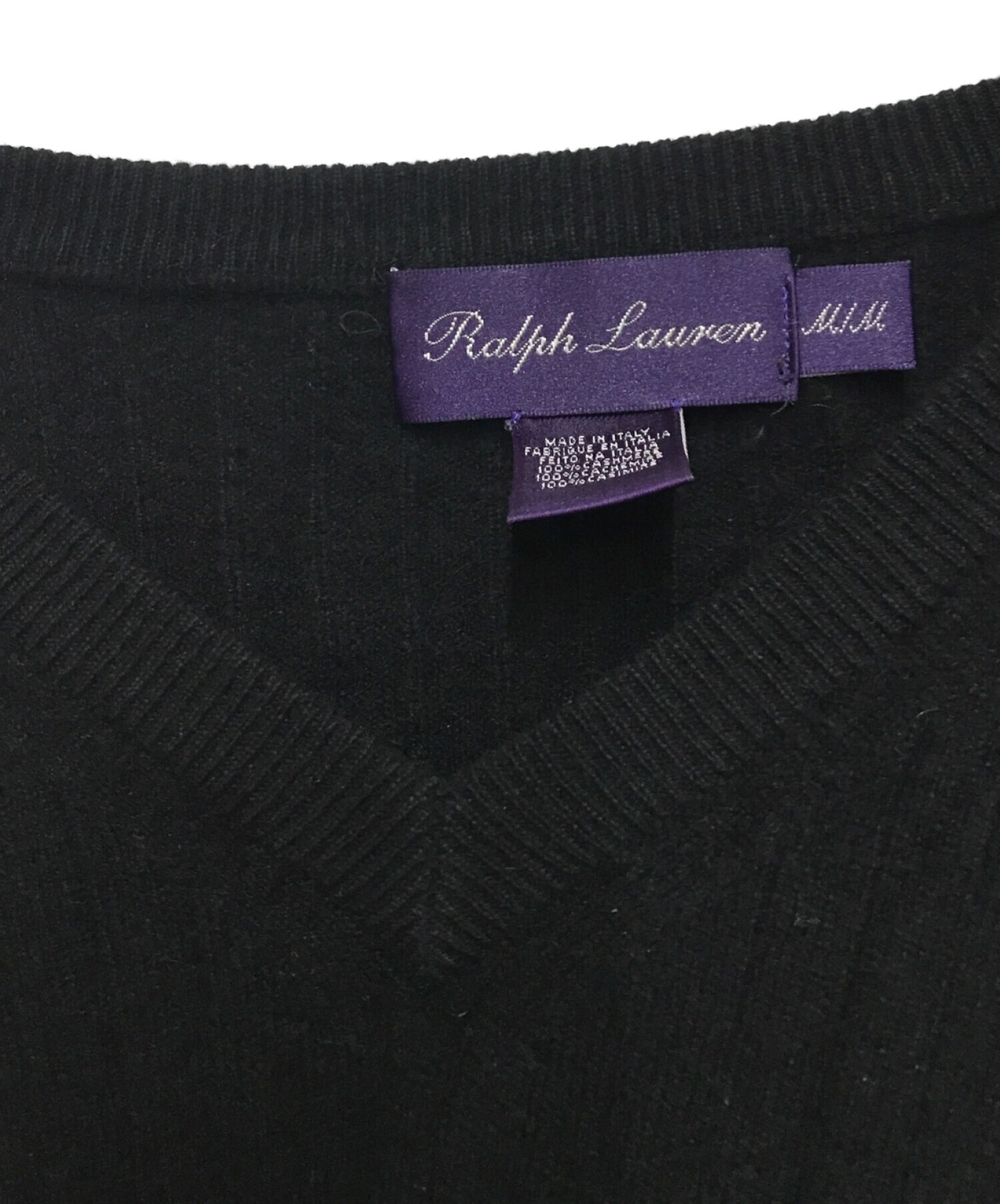 RALPH LAUREN PurpleLabel (ラルフローレン パープルレーベル) カシミヤVネックニット ブラック サイズ:M