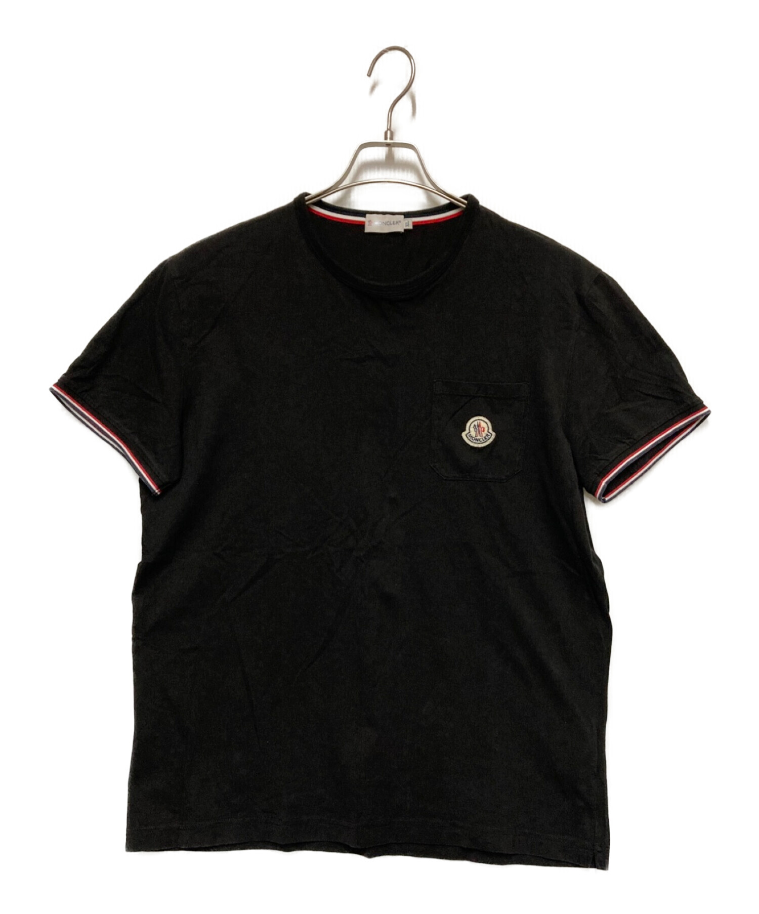 MONCLER (モンクレール) ロゴワッペンラインデザインポケットTシャツ ブラック サイズ:XL