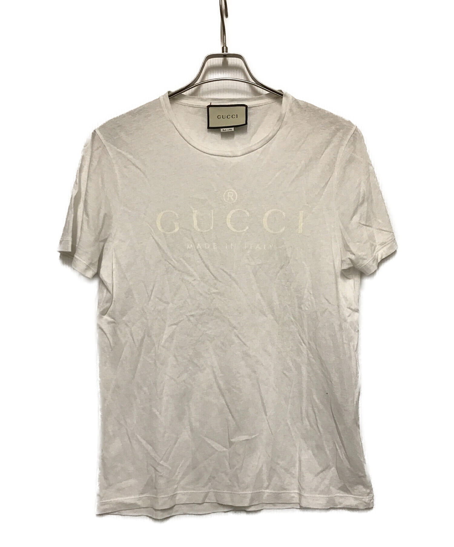 中古・古着通販】GUCCI (グッチ) ロゴプリントTシャツ ホワイト サイズ