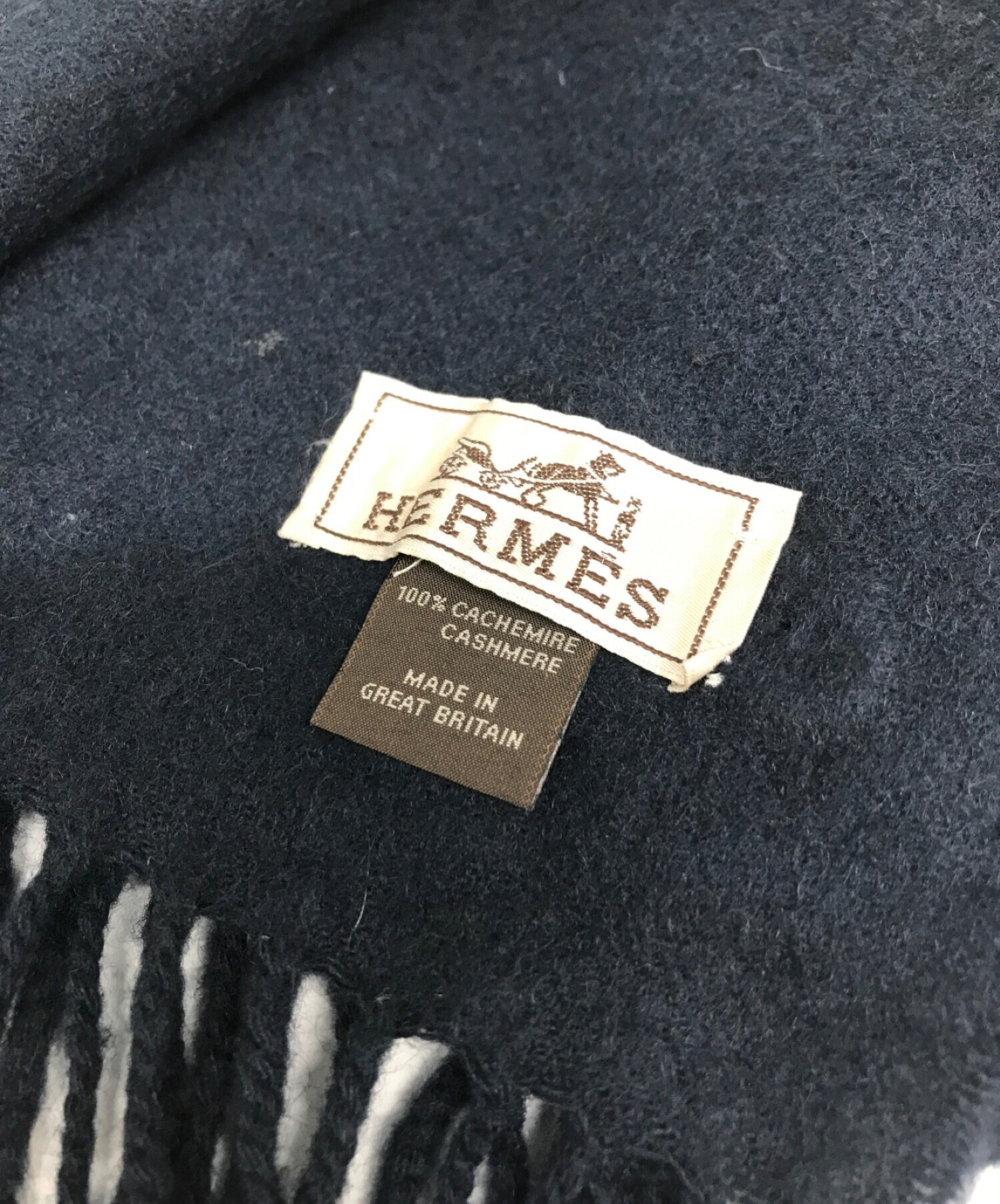 中古・古着通販】HERMES (エルメス) カシミヤ100％マフラー ネイビー