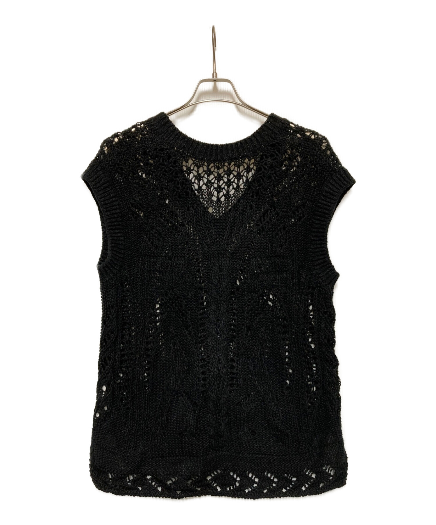 Mame Kurogouchi (マメクロゴウチ) Curtain Lace Pattern Knitted V Neck Vest ブラック  サイズ:2