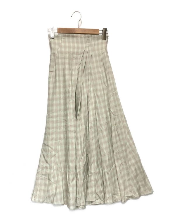 Mame Kurogouchi (マメクロゴウチ) 23SSLinen Mix Ombre Check Flare Skirt　 リネンミックスオンブレチェックフレアスカート グリーン サイズ:1