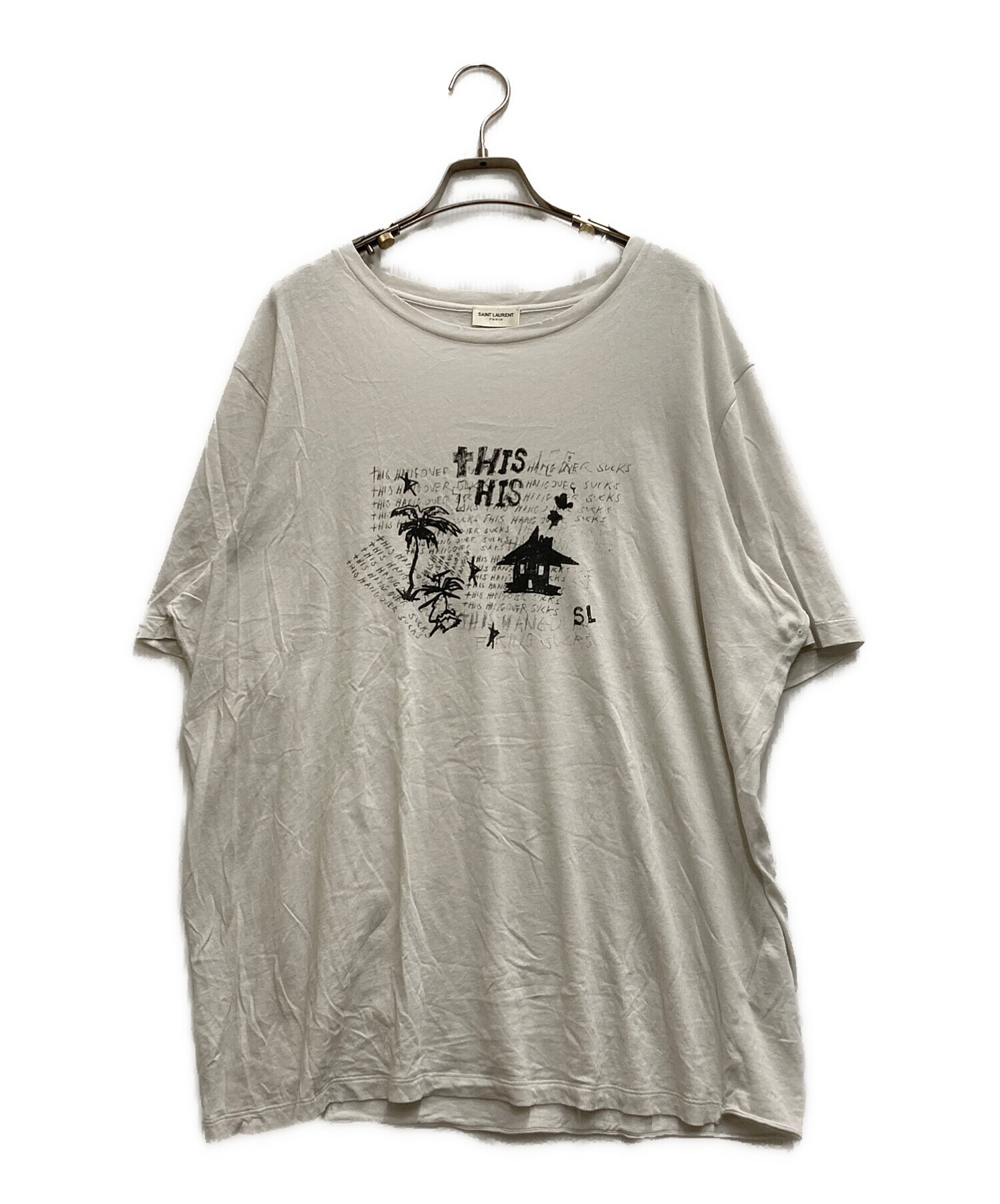 Saint Laurent Paris (サンローランパリ) ダメージ加工Tシャツ ホワイト サイズ:Ⅼ