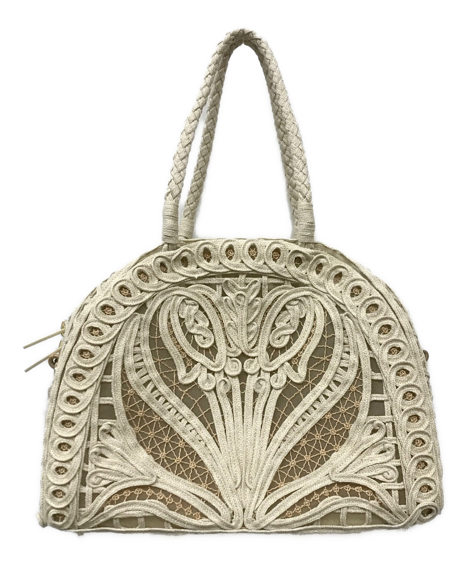 Mame Kurogouchi (マメクロゴウチ) Cording Embroidery Demi Lune Handbag ベージュ