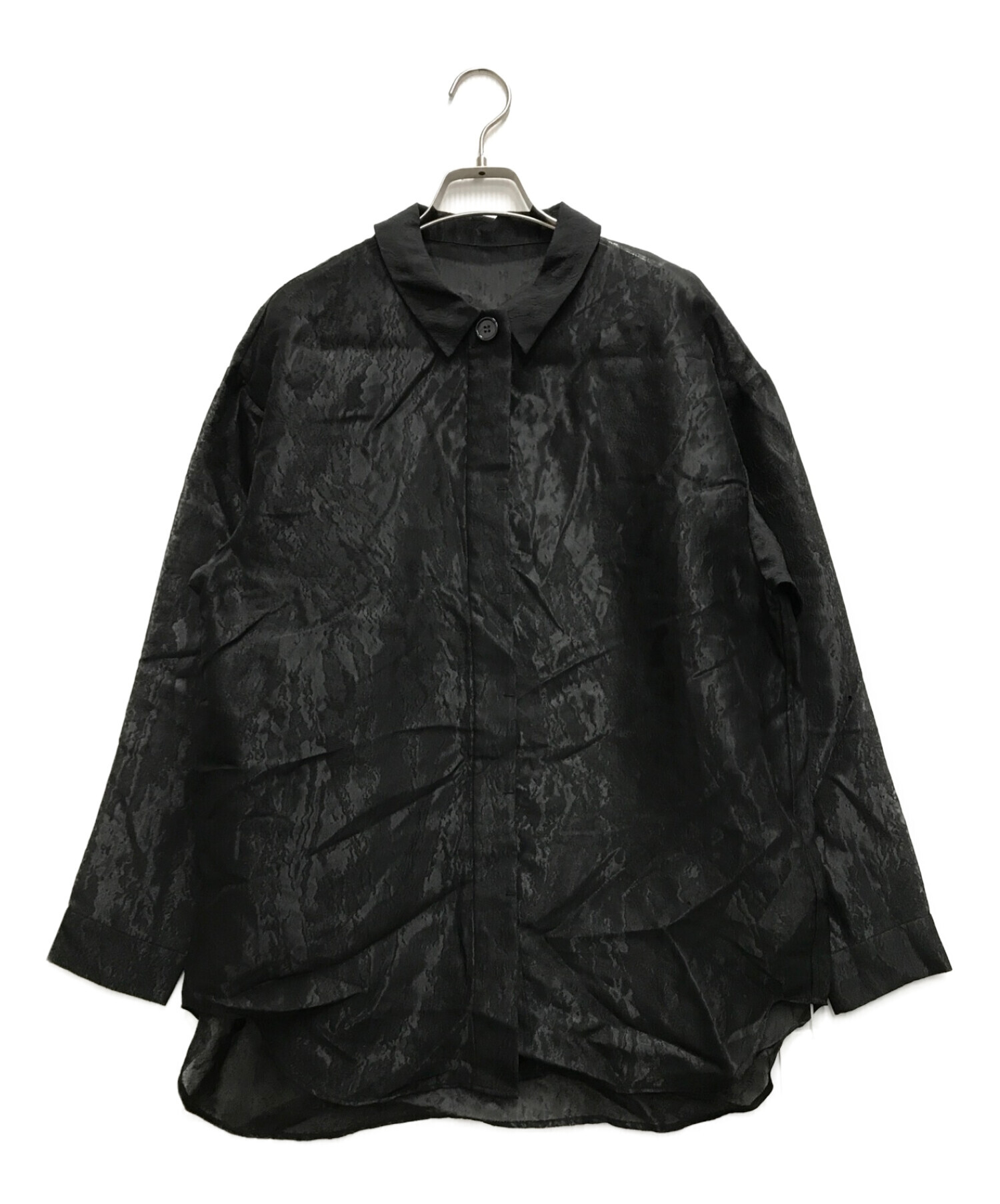 Ameri (アメリ) EMBOSS PATTERN SHEER SHIRT ブラック サイズ:F