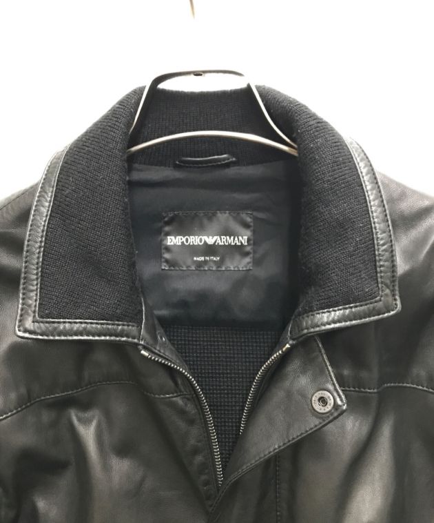 EMPORIO ARMANI (エンポリオアルマーニ) ニット切替レザージャケット ブラック サイズ:44