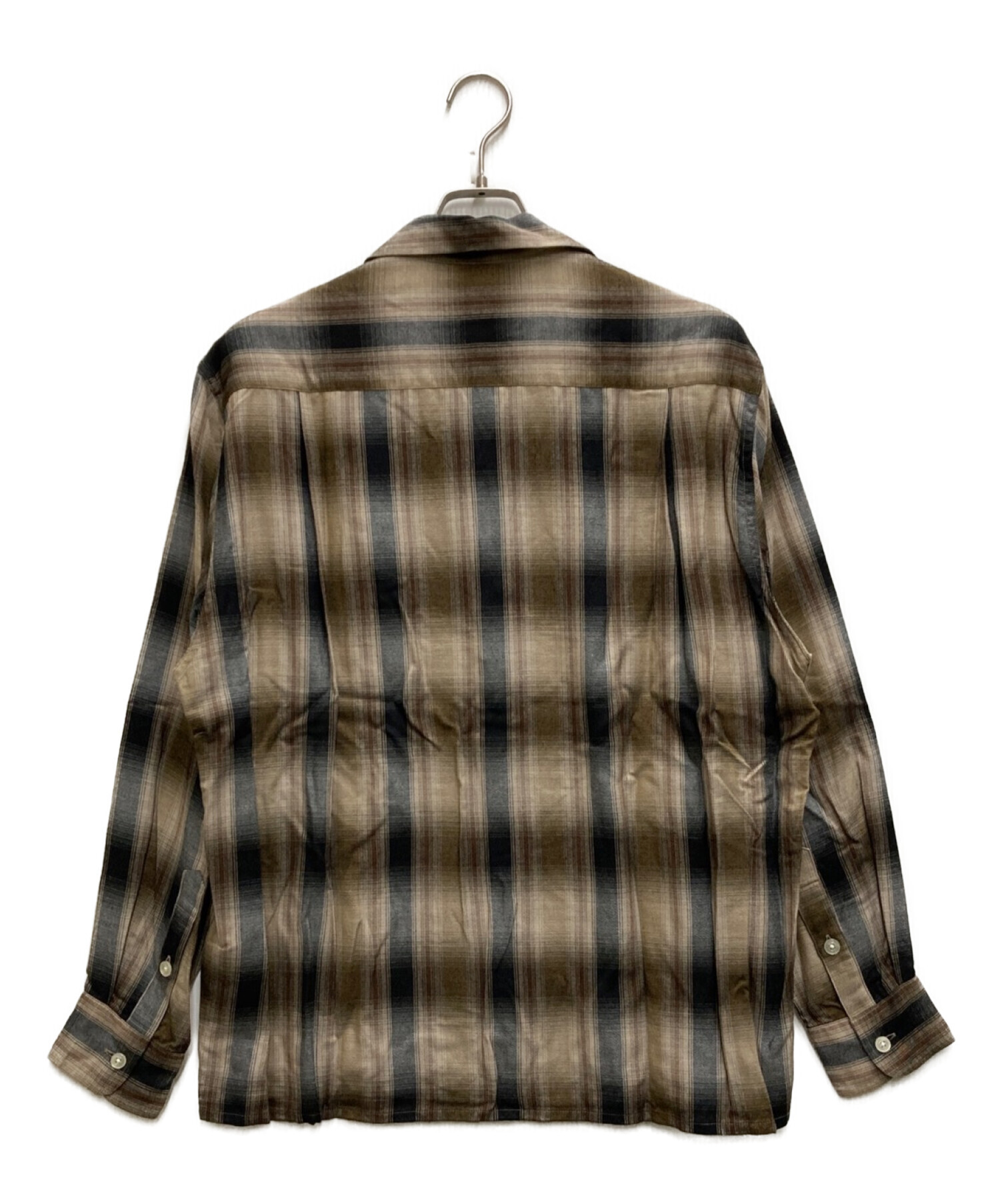 WACKO MARIA (ワコマリア) OMBRE CHECK OPEN COLLAR SHIRT L/S TYPE-4 ブラウン サイズ:M